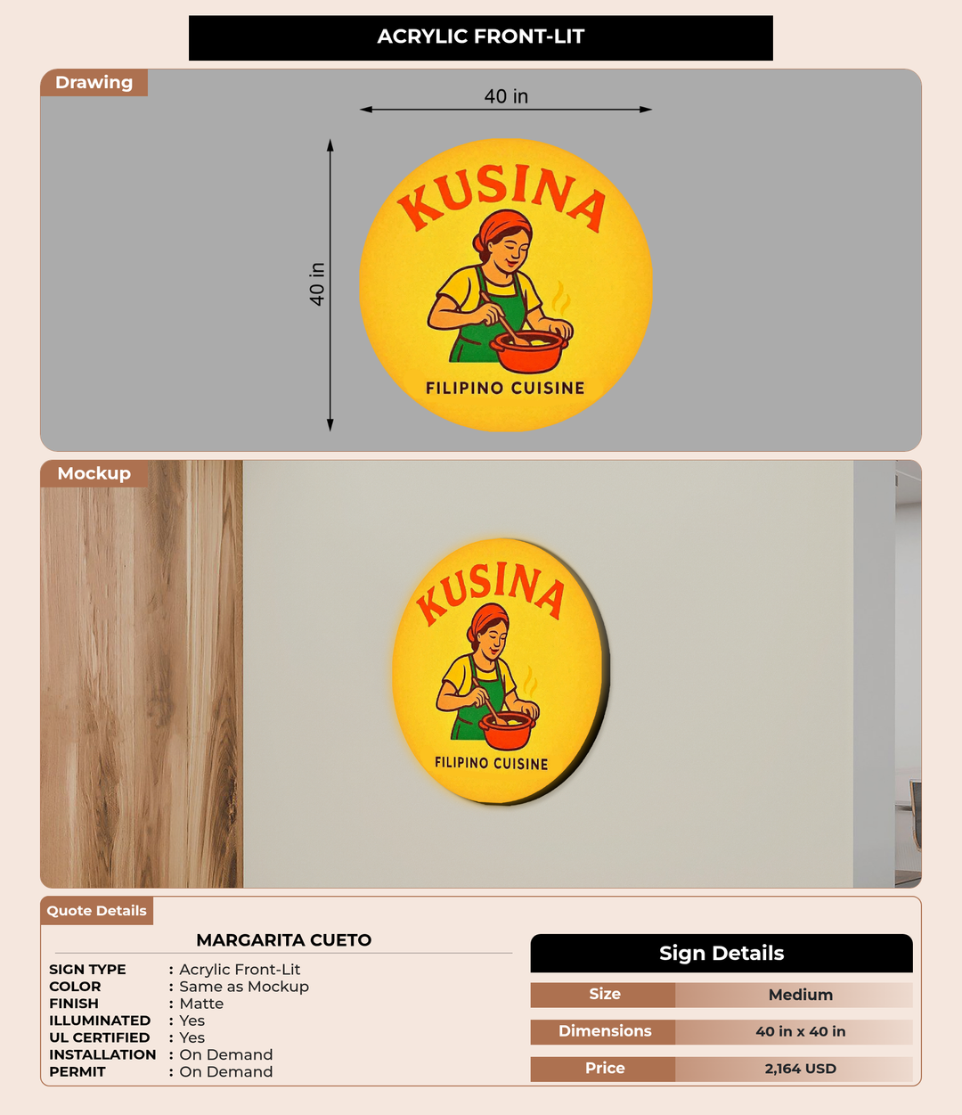 CUSTOM MOCKUP SIGN FOR Margarita Cueto