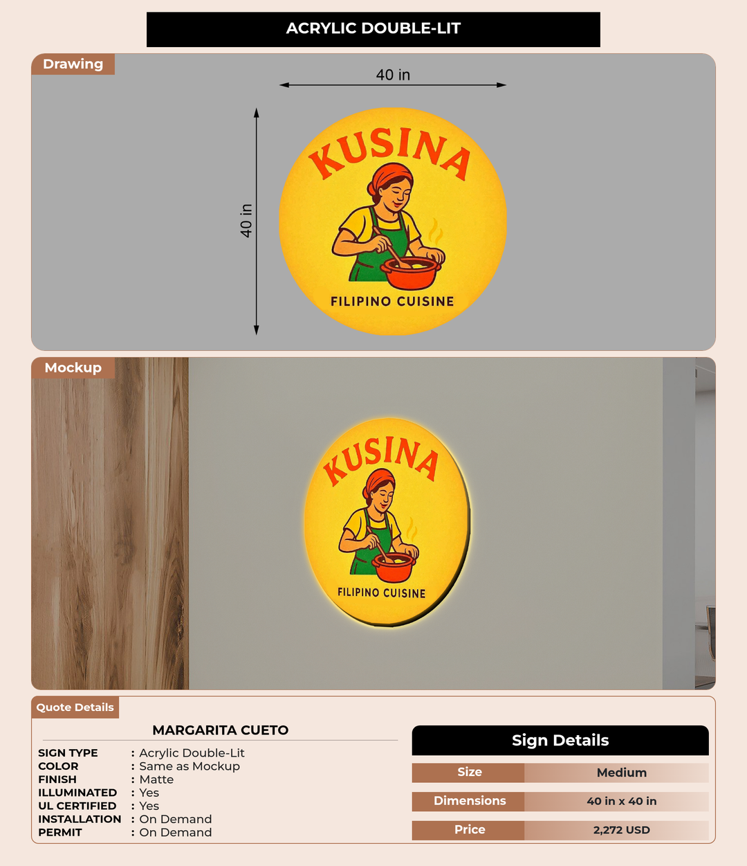 CUSTOM MOCKUP SIGN FOR Margarita Cueto