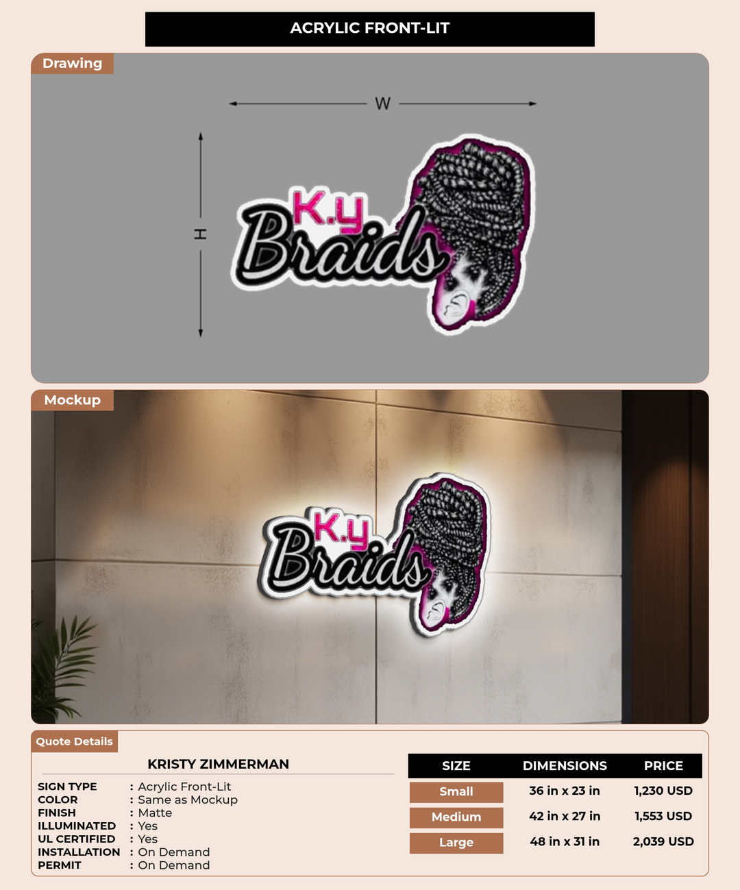 CUSTOM MOCKUP SIGN FOR Kristy Zimmerman