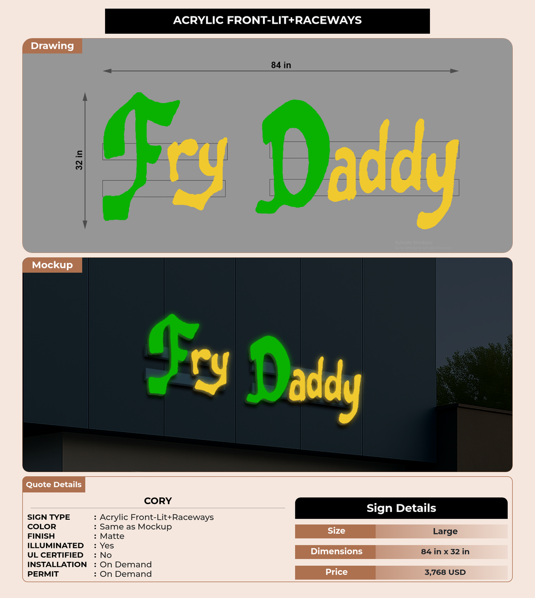 CUSTOM MOCKUP SIGN FOR Cory