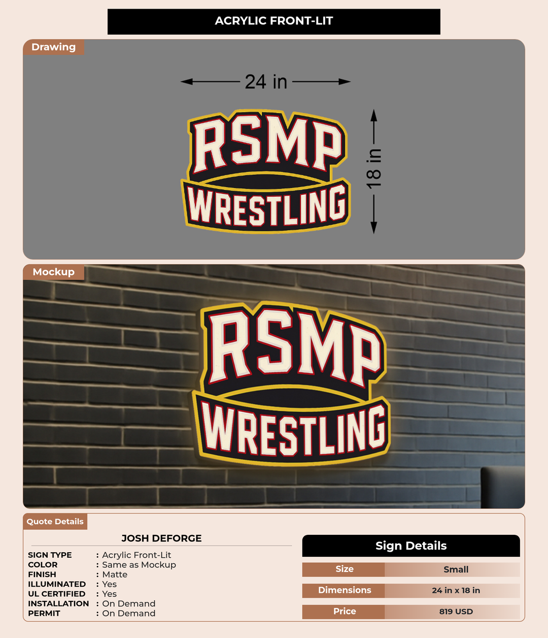 CUSTOM MOCKUP SIGN FOR Josh DeForge