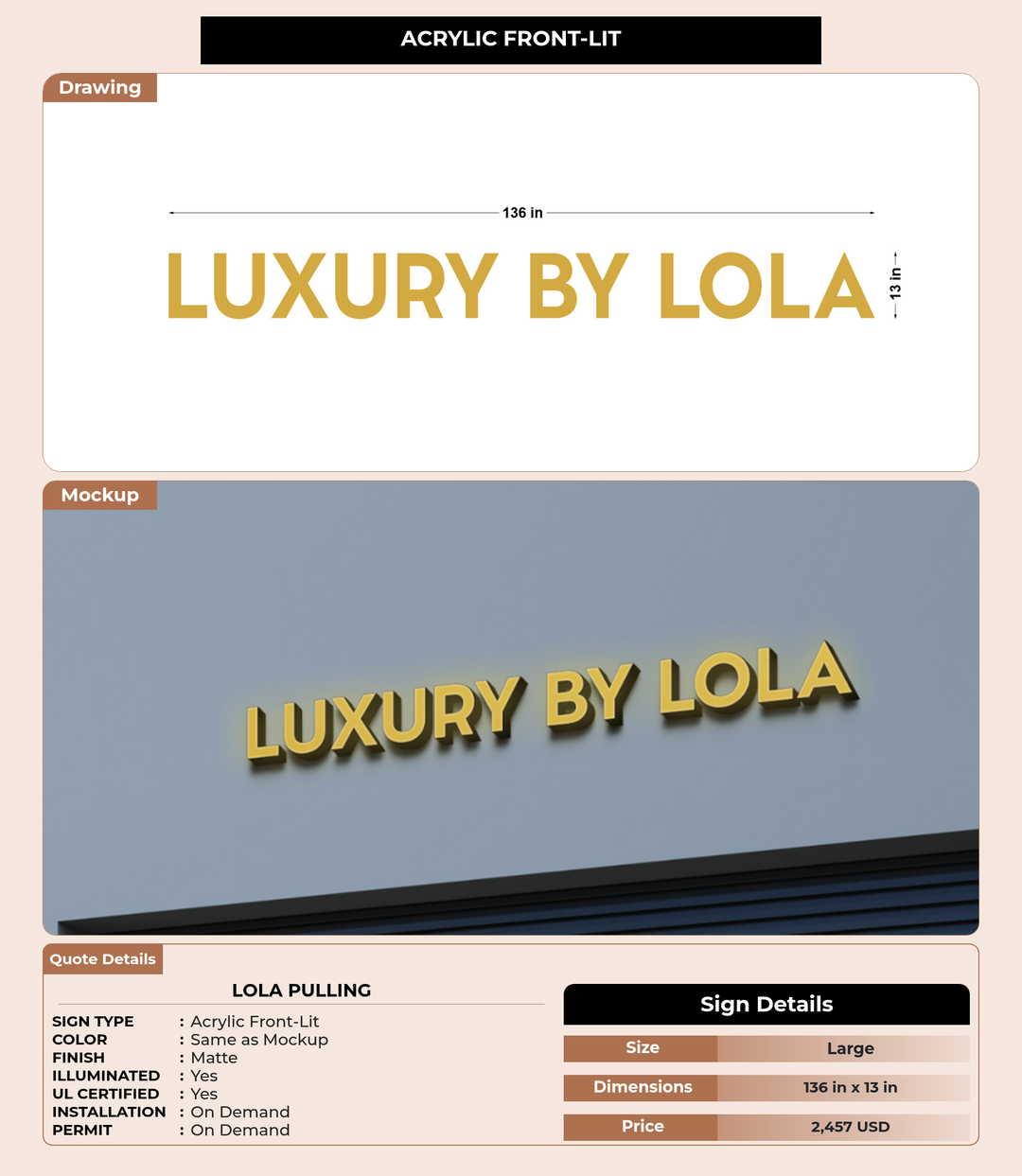 CUSTOM MOCKUP SIGN FOR Lola pulling