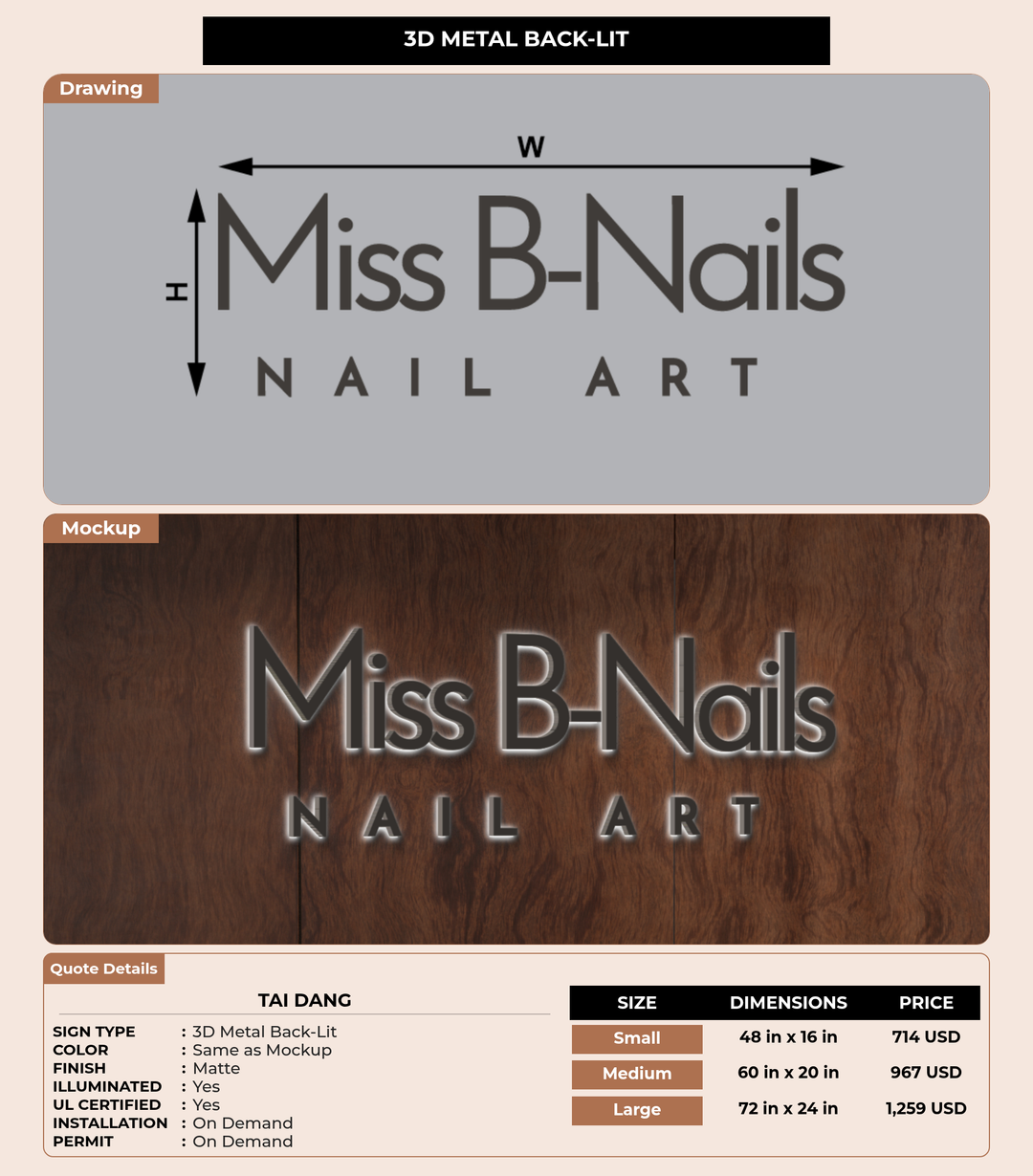 CUSTOM MOCKUP SIGN FOR Tai Dang