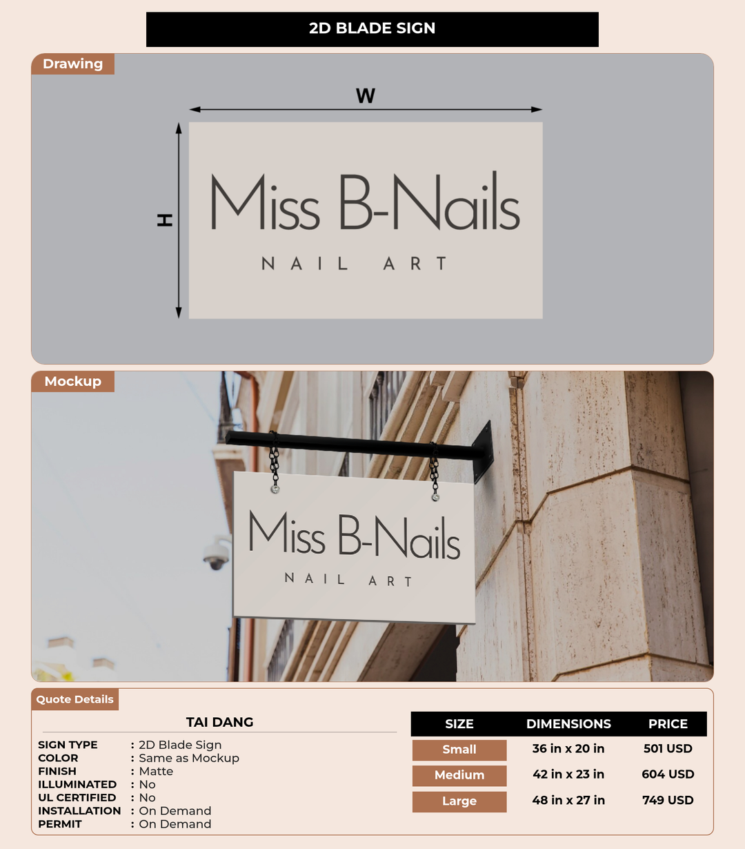 CUSTOM MOCKUP SIGN FOR Tai Dang