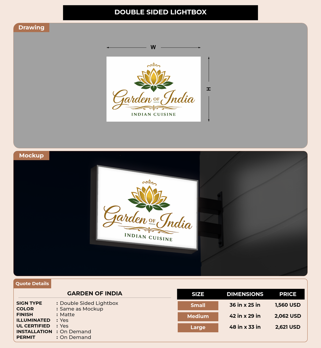 CUSTOM MOCKUP SIGN FOR Garden of India