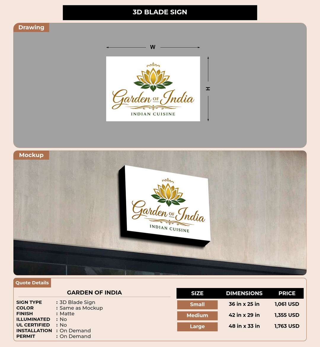 CUSTOM MOCKUP SIGN FOR Garden of India