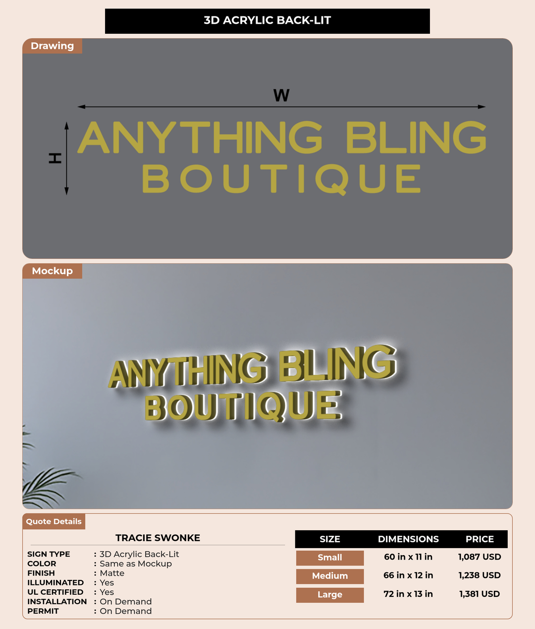 CUSTOM MOCKUP SIGN FOR Tracie Swonke