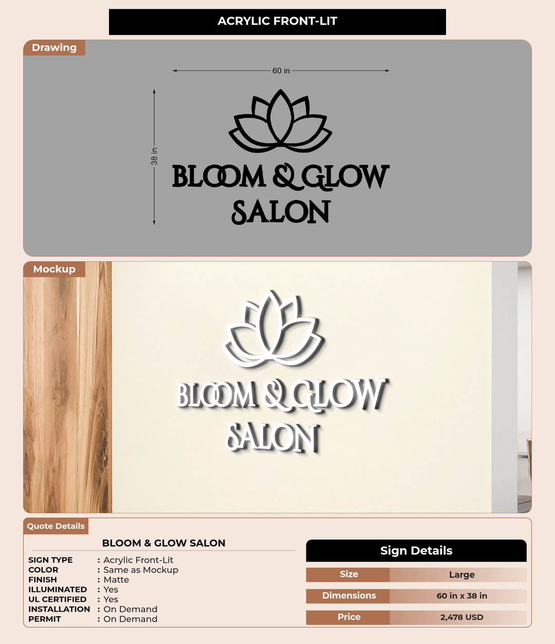 CUSTOM MOCKUP SIGN FOR Bloom & Glow Salon