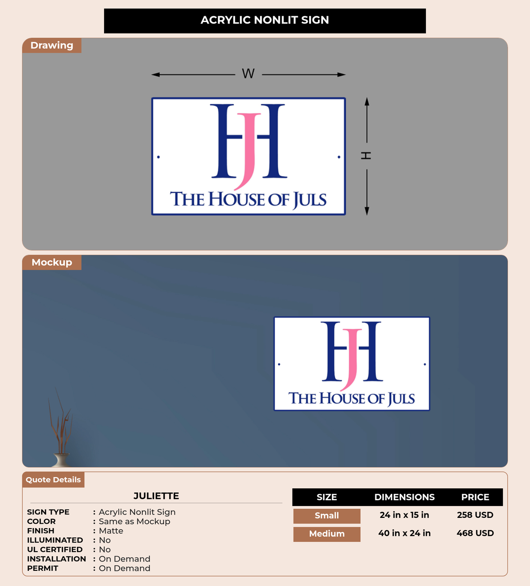 CUSTOM MOCKUP SIGN FOR Juliette