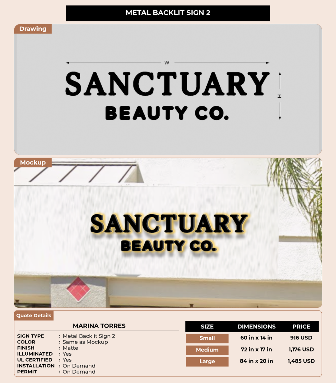 CUSTOM MOCKUP SIGN FOR Marina torres