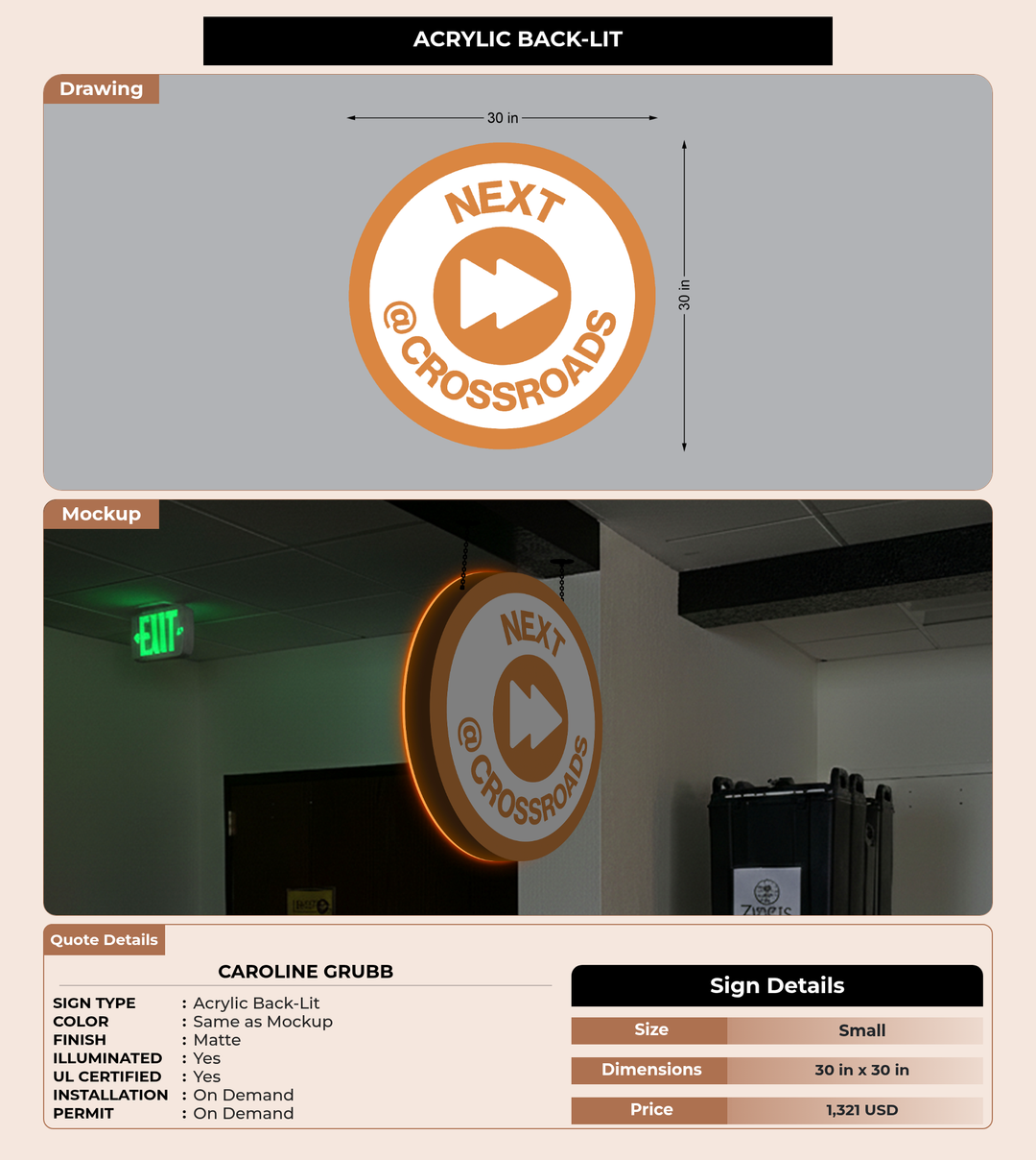CUSTOM MOCKUP SIGN FOR Caroline Grubb