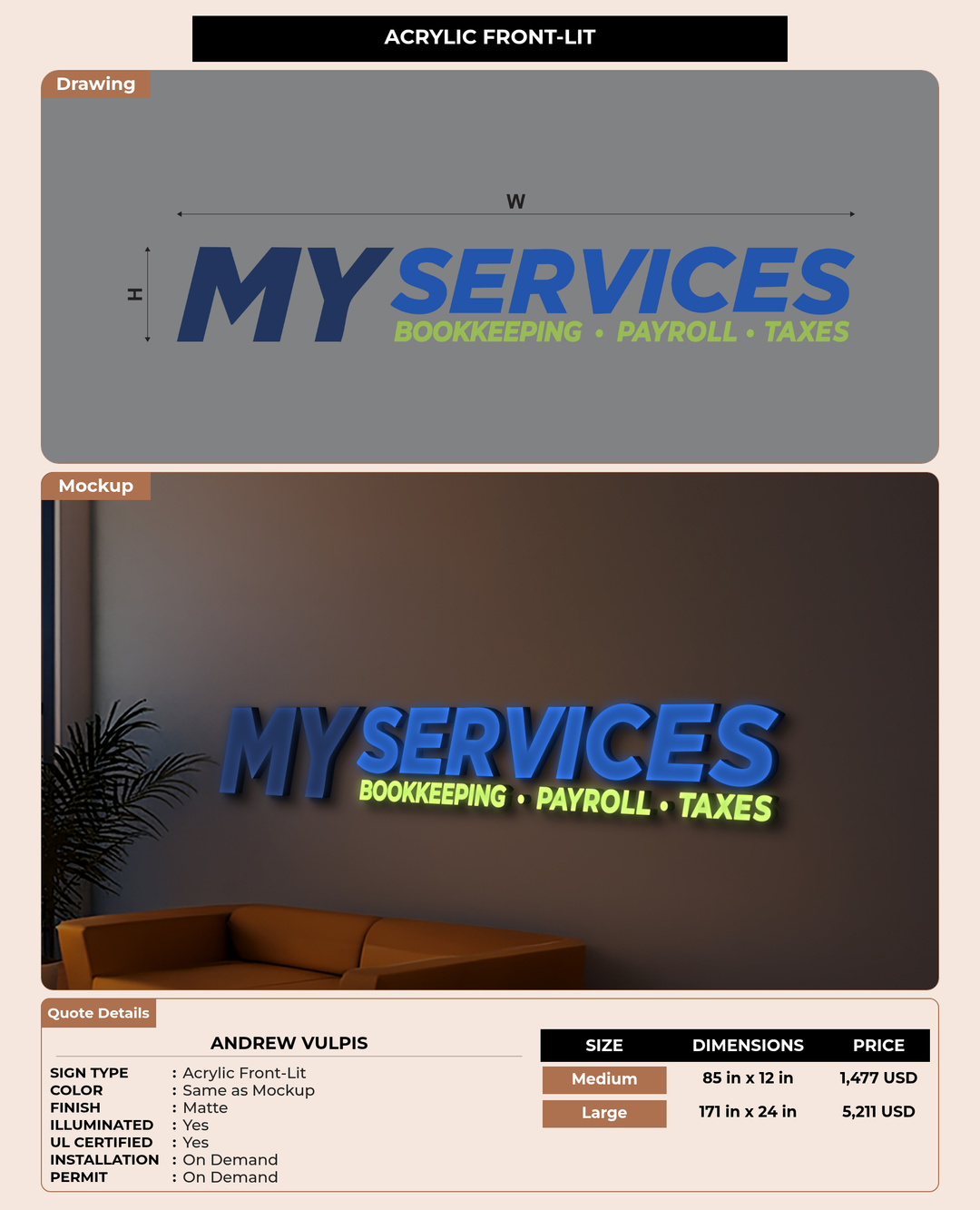 CUSTOM MOCKUP SIGN FOR Andrew vulpis
