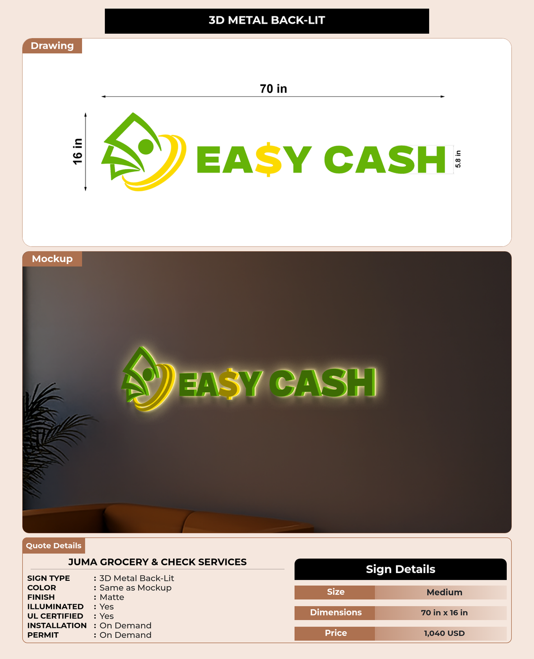 CUSTOM MOCKUP SIGN FOR Juma Grocery & Check Services