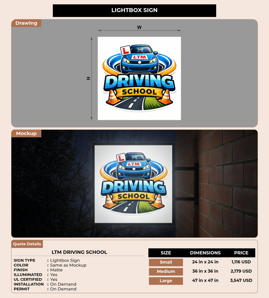 CUSTOM MOCKUP SIGN FOR LTM driving school