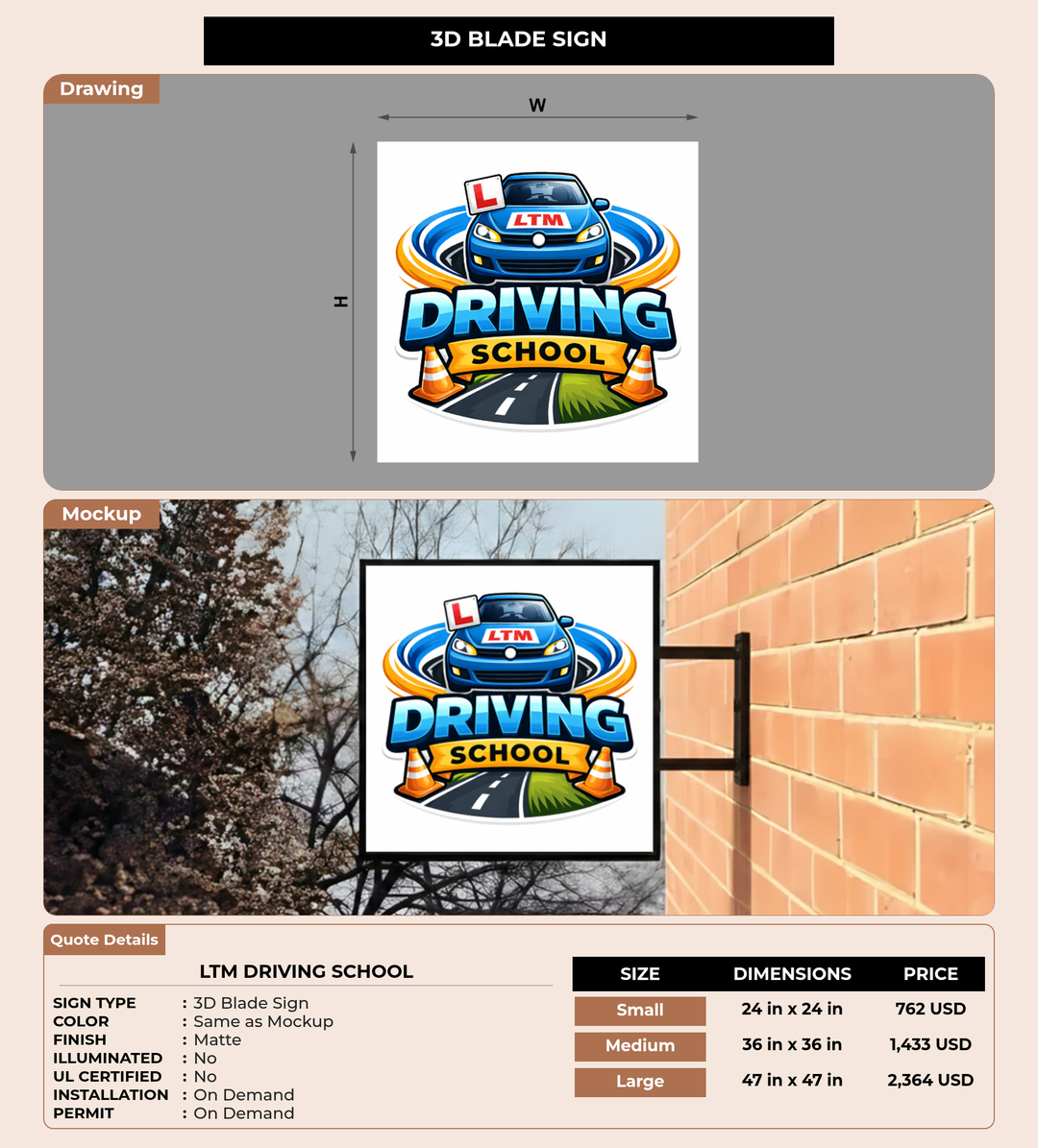 CUSTOM MOCKUP SIGN FOR LTM driving school