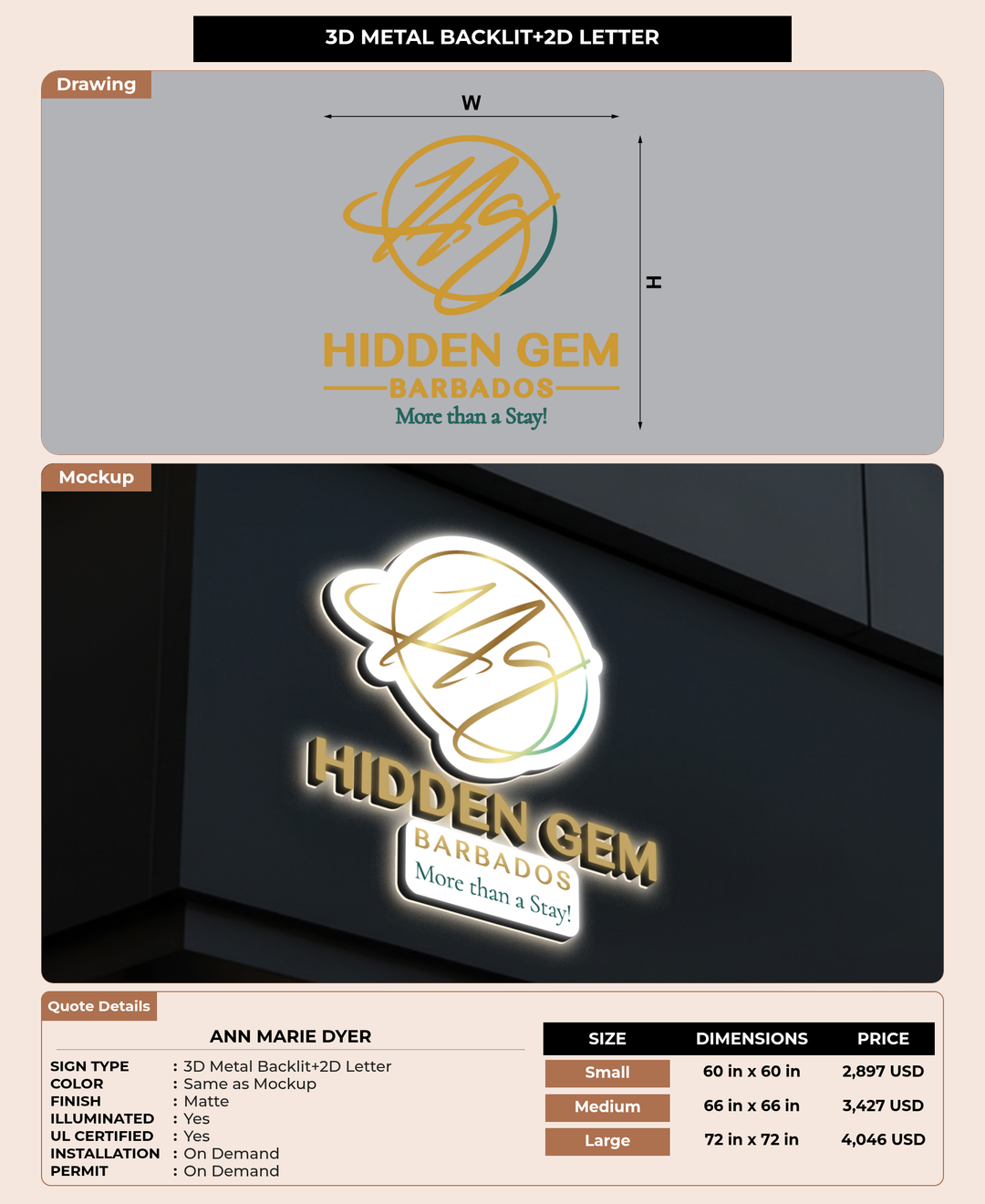 CUSTOM MOCKUP SIGN FOR Ann Marie Dyer