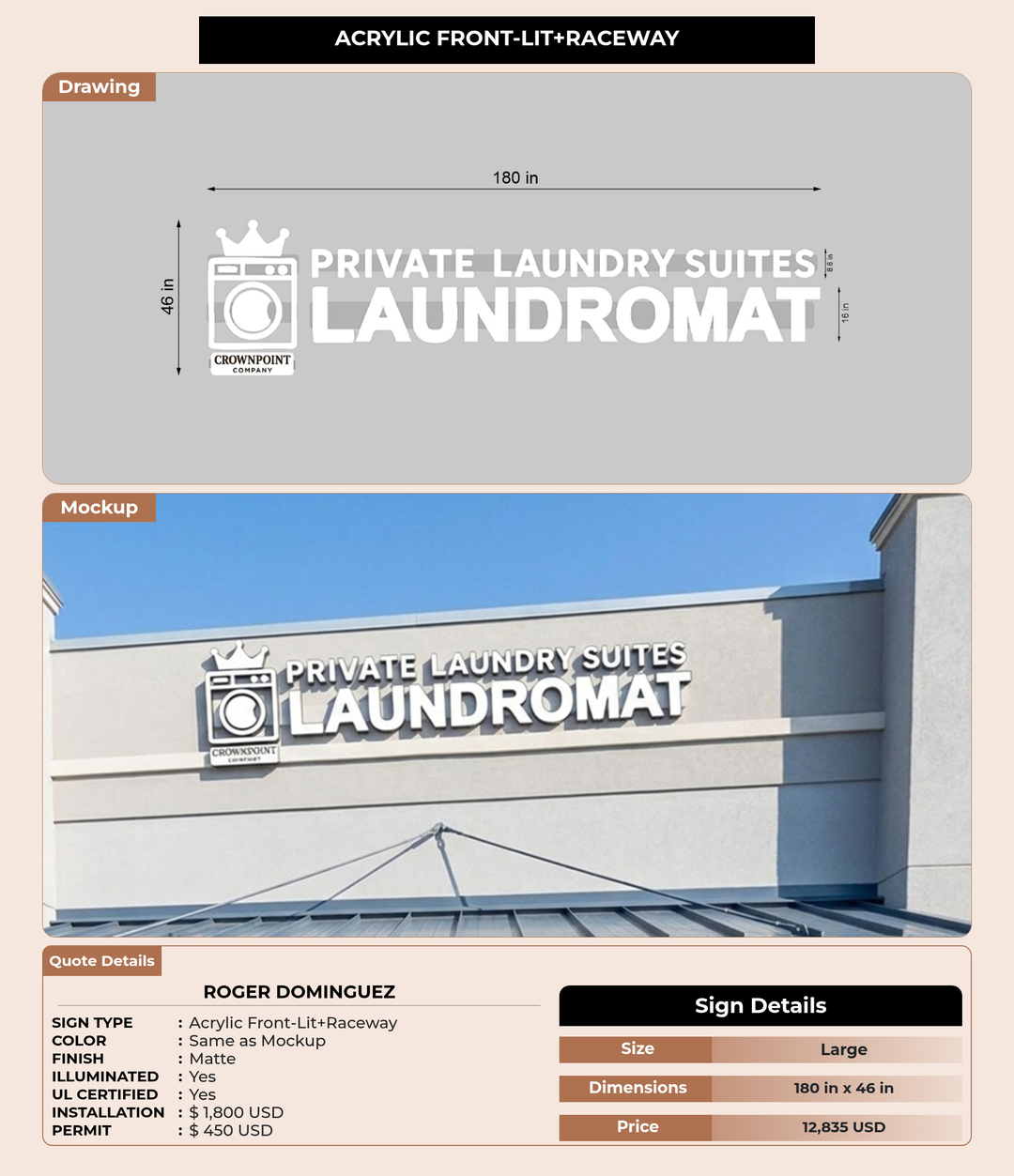 50% Deposit CUSTOM MOCKUP SIGN FOR Roger Dominguez