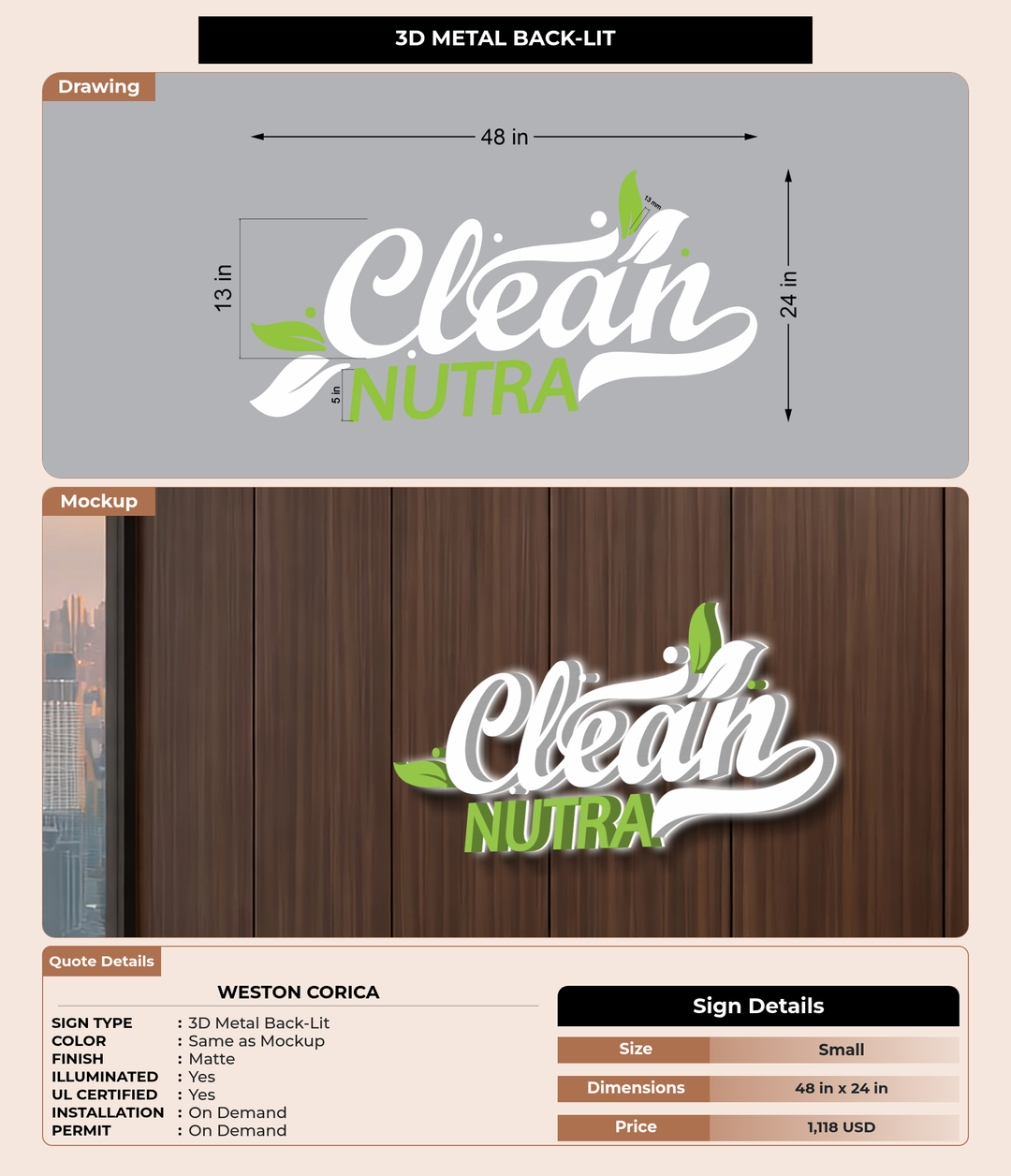 CUSTOM MOCKUP SIGN FOR Weston Corica