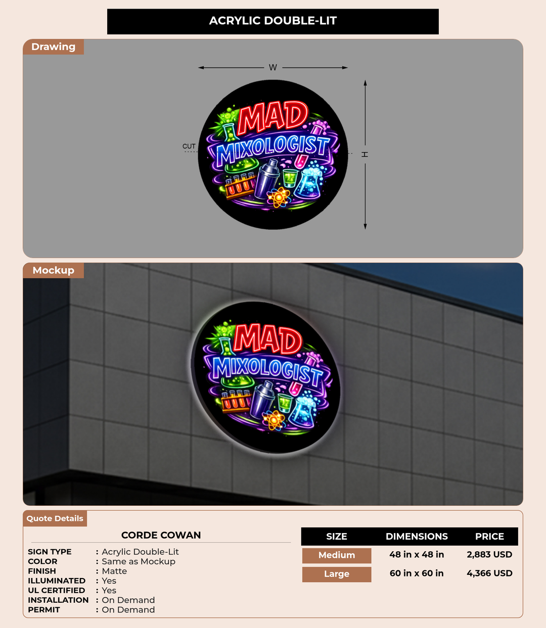 CUSTOM MOCKUP SIGN FOR Corde Cowan