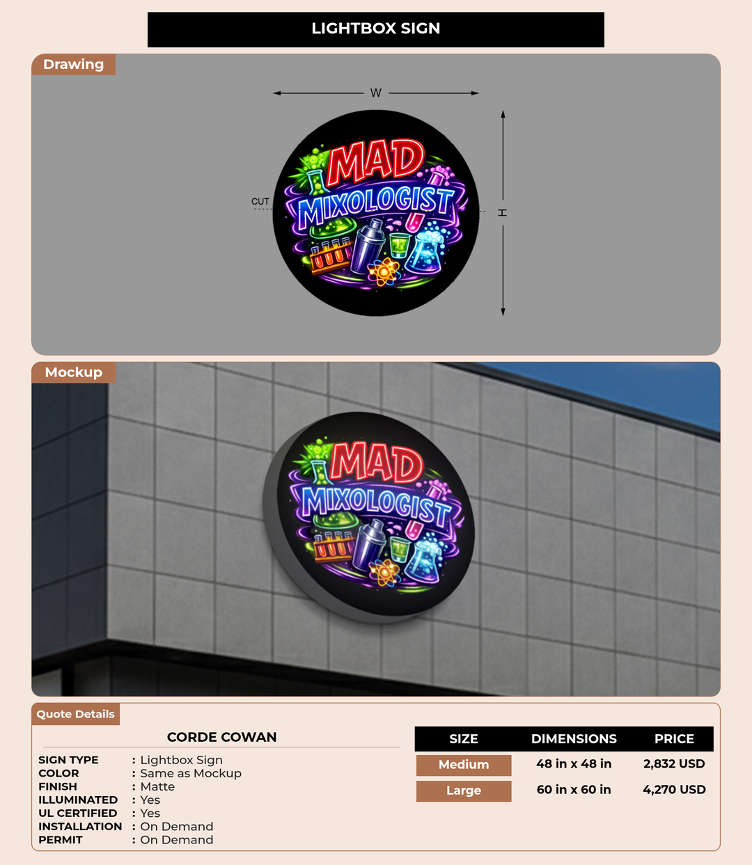 CUSTOM MOCKUP SIGN FOR Corde Cowan