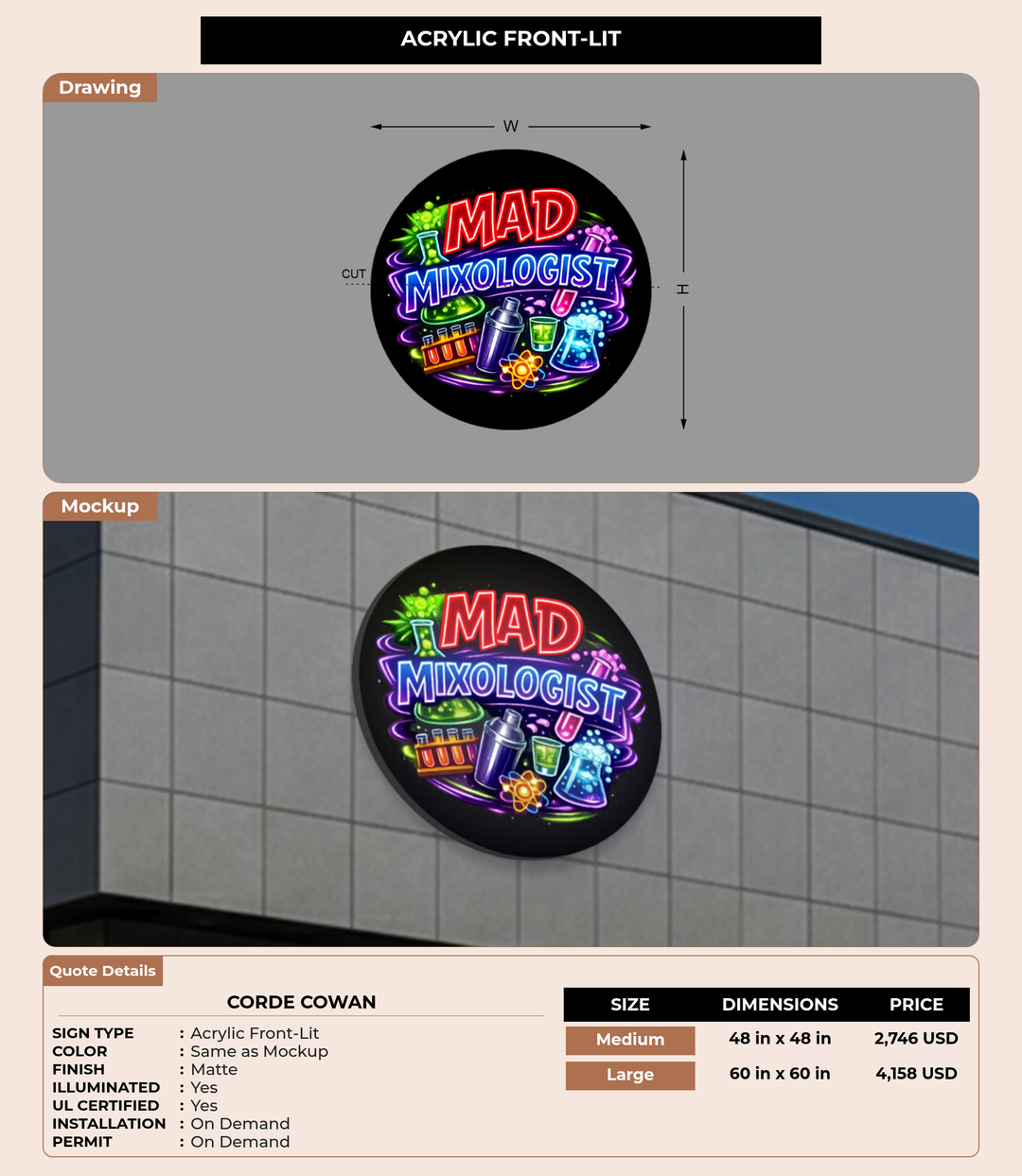 CUSTOM MOCKUP SIGN FOR Corde Cowan