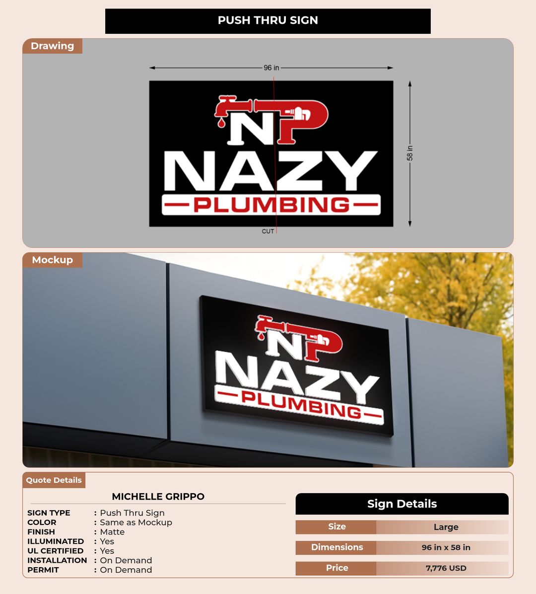 CUSTOM MOCKUP SIGN FOR Michelle Grippo (Size Change)
