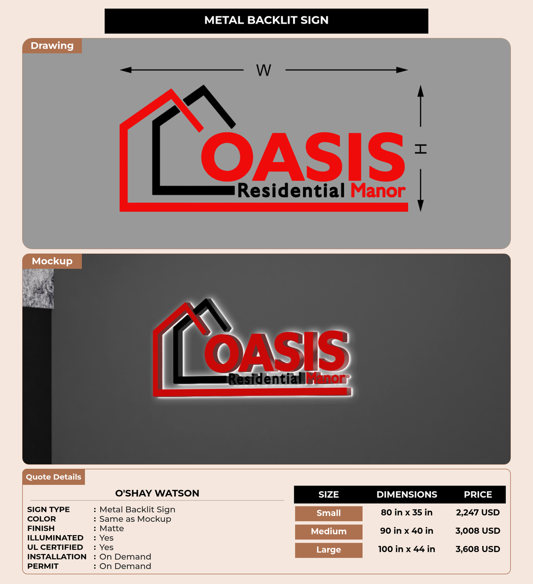 CUSTOM MOCKUP SIGN FOR O&