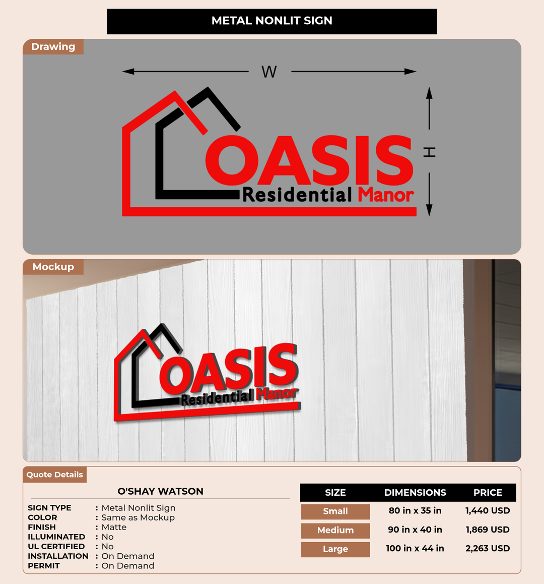 CUSTOM MOCKUP SIGN FOR O&
