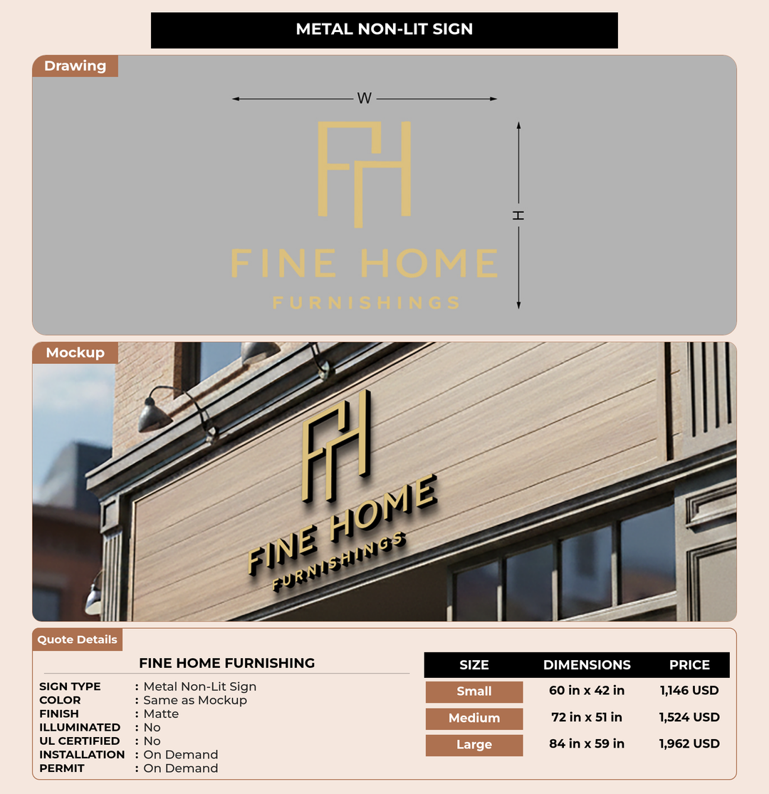 CUSTOM MOCKUP SIGN FOR Fine Home Furnishing