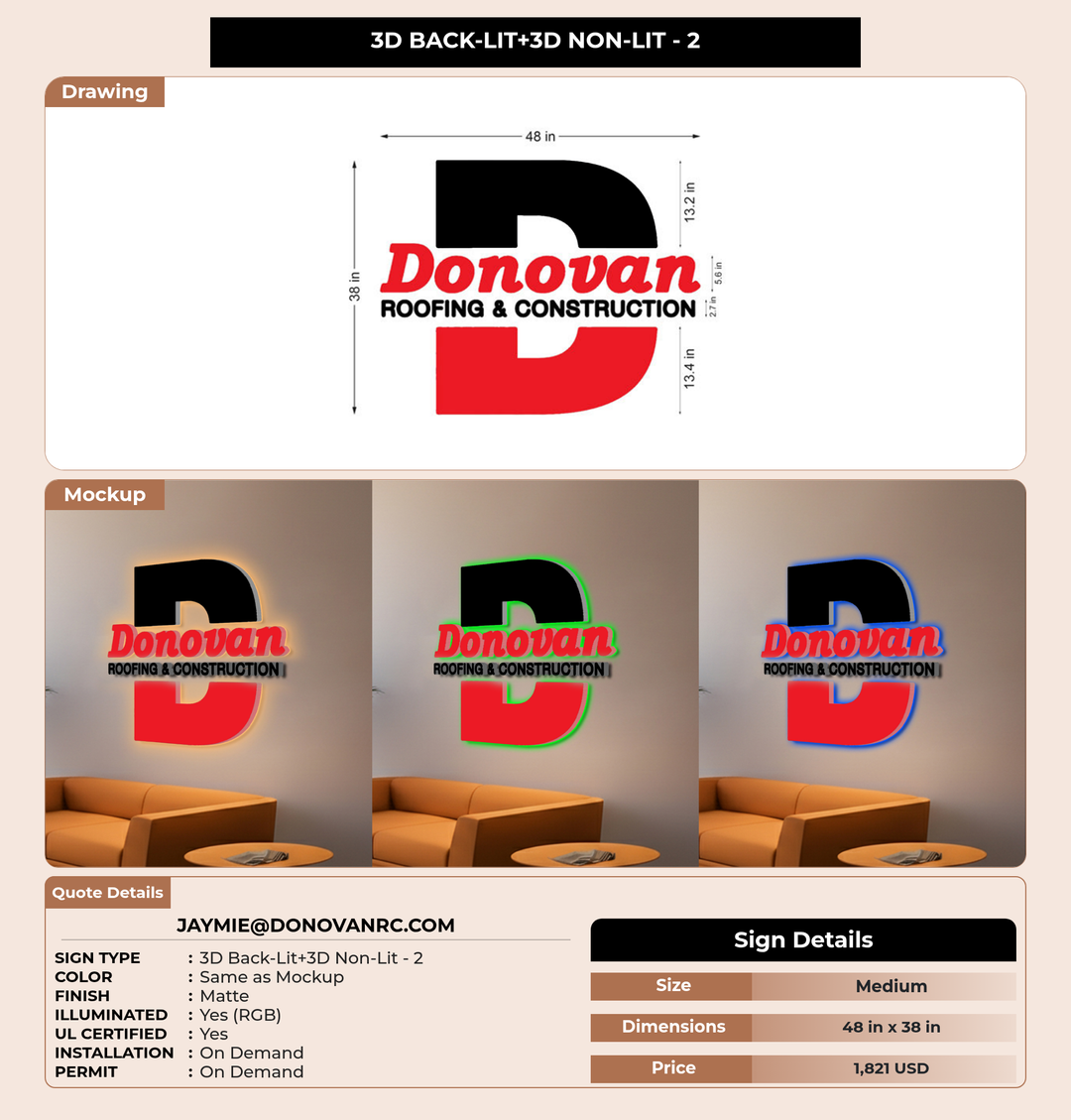 CUSTOM MOCKUP SIGN FOR jaymie@donovanrc.com