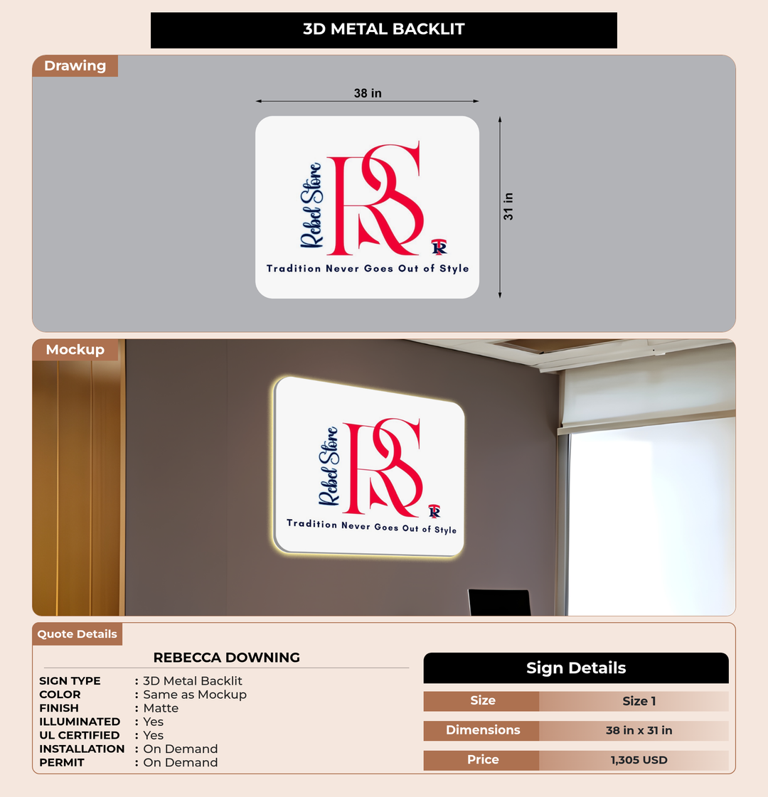 CUSTOM MOCKUP SIGN FOR Rebecca Downing