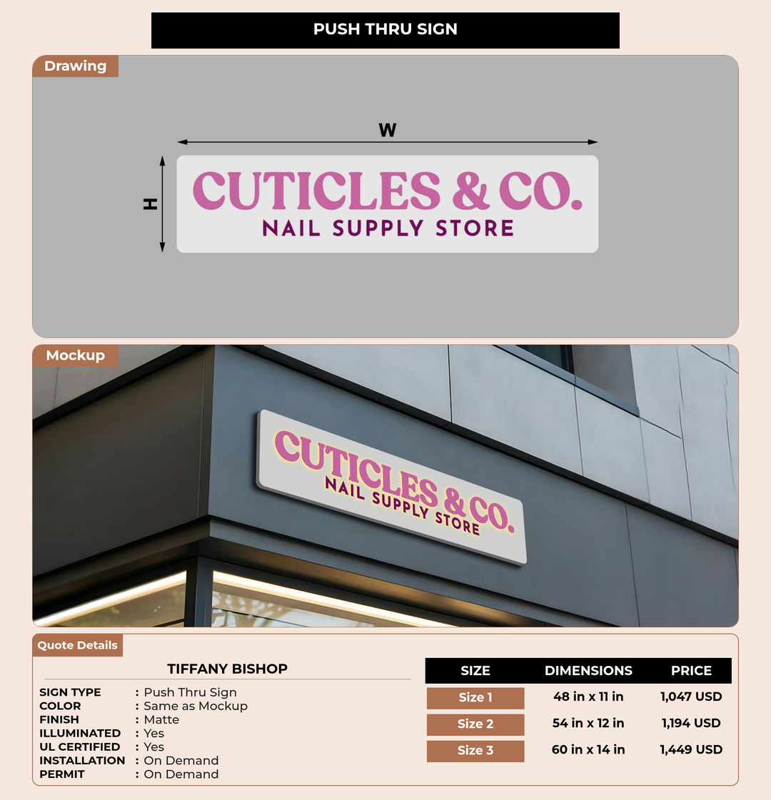 CUSTOM MOCKUP SIGN FOR TIFFANY BISHOP