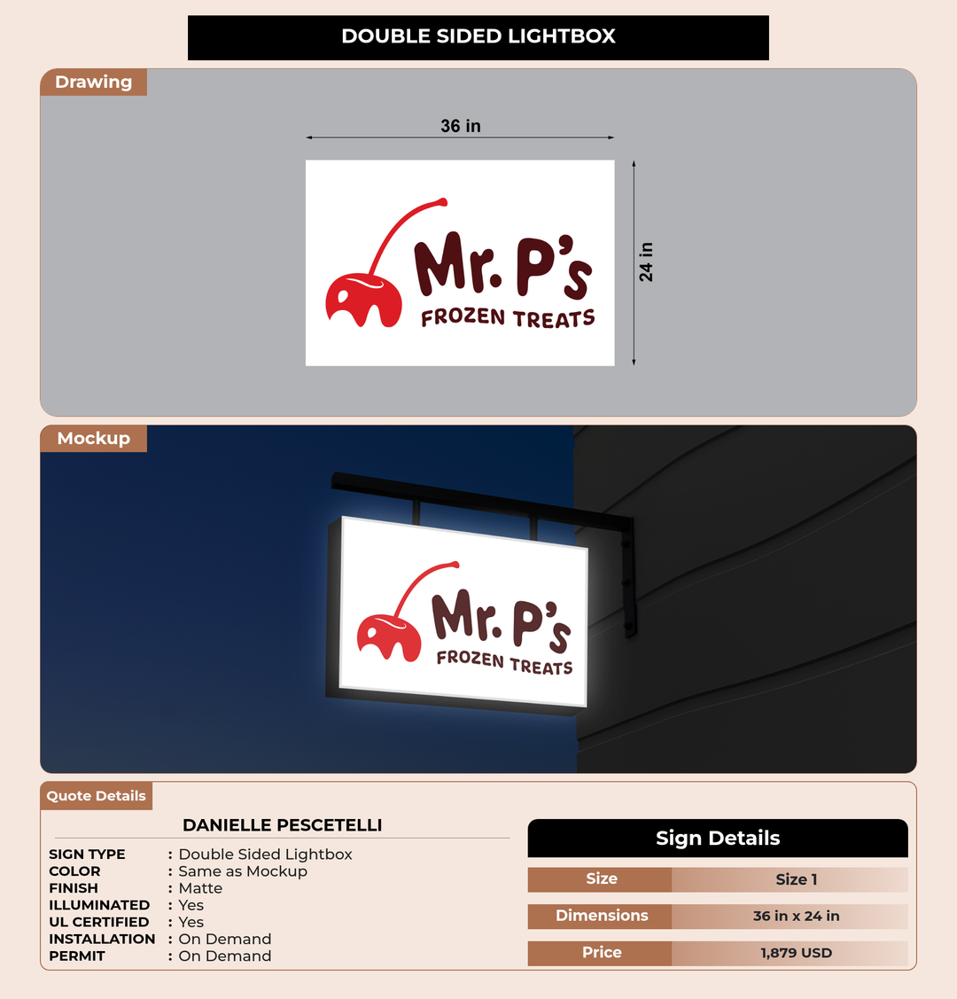 CUSTOM MOCKUP SIGN FOR Danielle Pescetelli