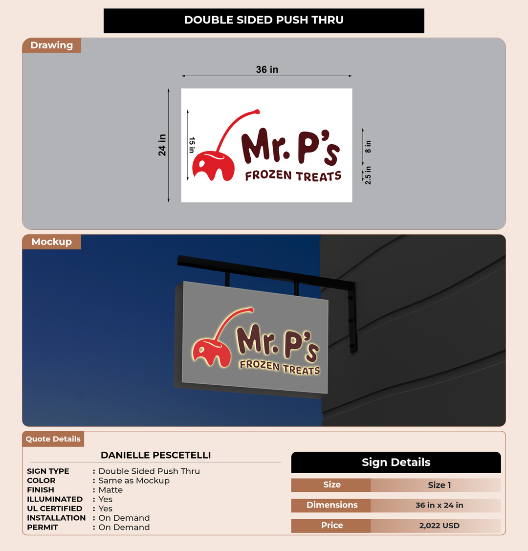 CUSTOM MOCKUP SIGN FOR Danielle Pescetelli