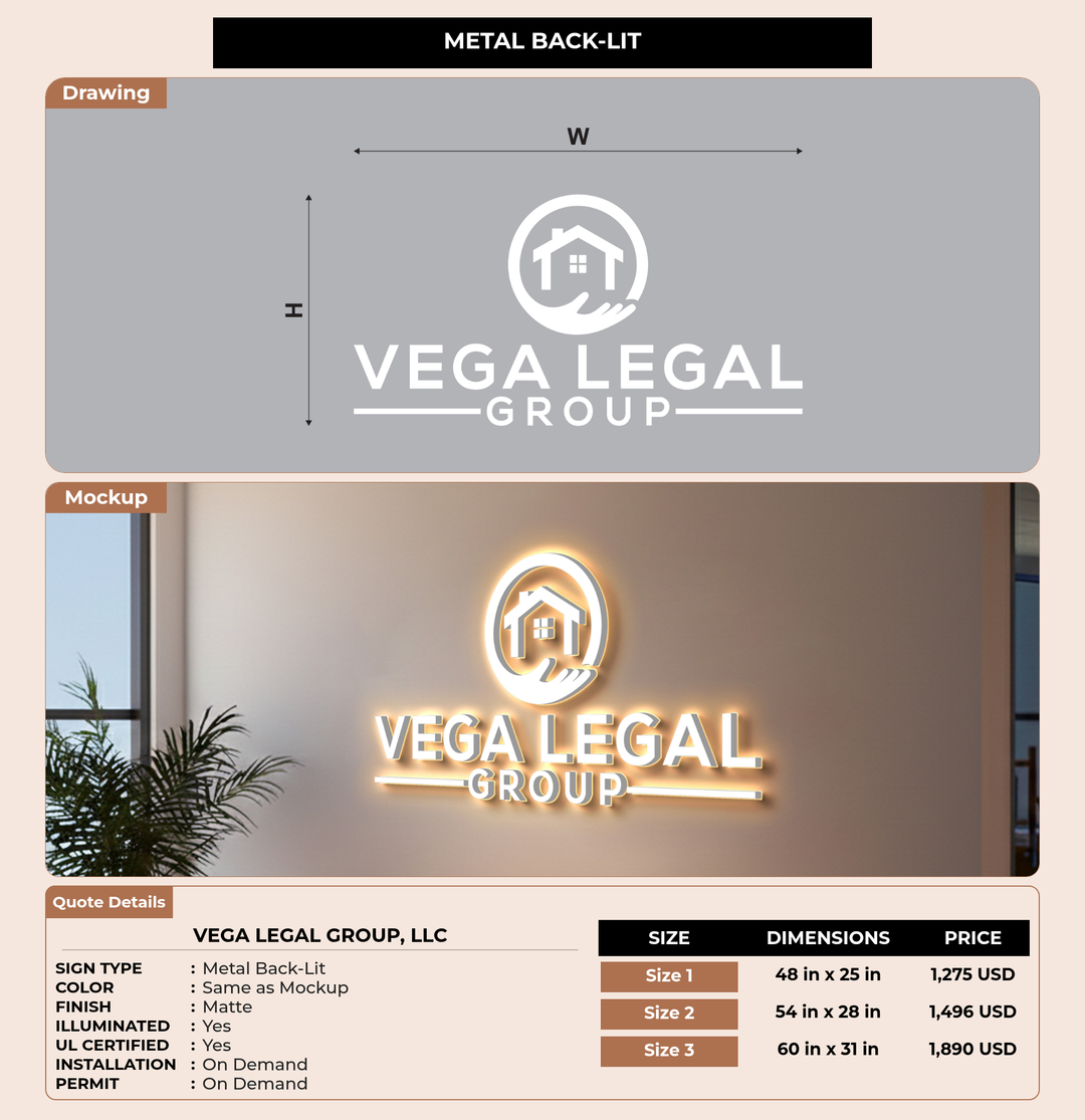 CUSTOM MOCKUP SIGN FOR Vega Legal Group, LLC