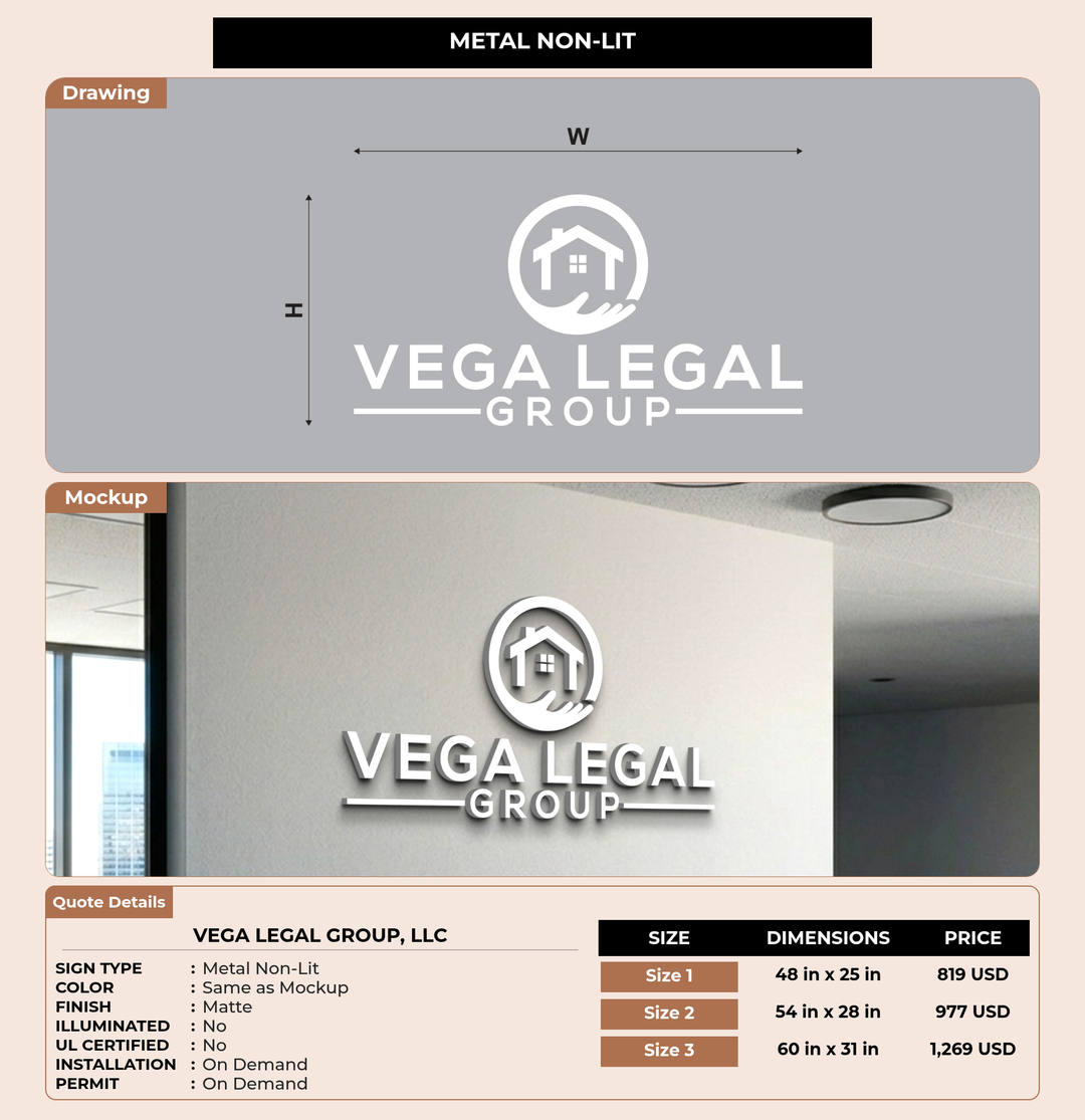 CUSTOM MOCKUP SIGN FOR Vega Legal Group, LLC