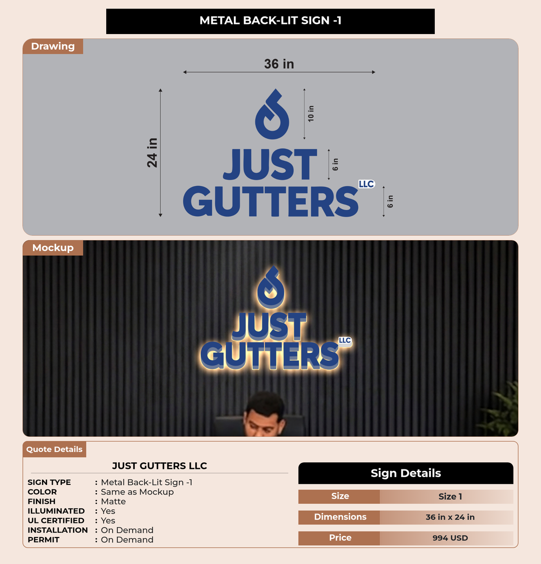 CUSTOM MOCKUP SIGN FOR Just Gutters LLC