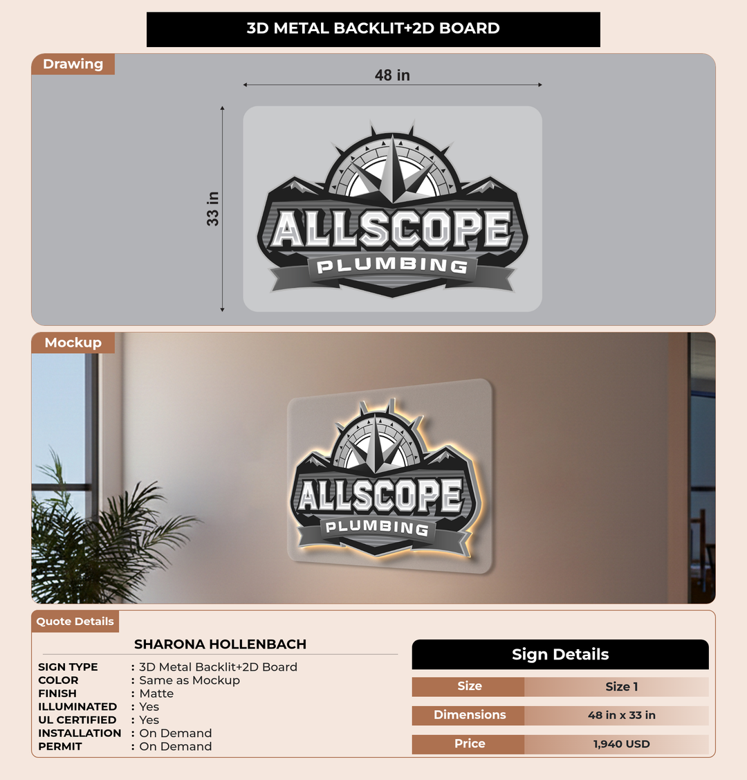 CUSTOM MOCKUP SIGN FOR Sharona Hollenbach