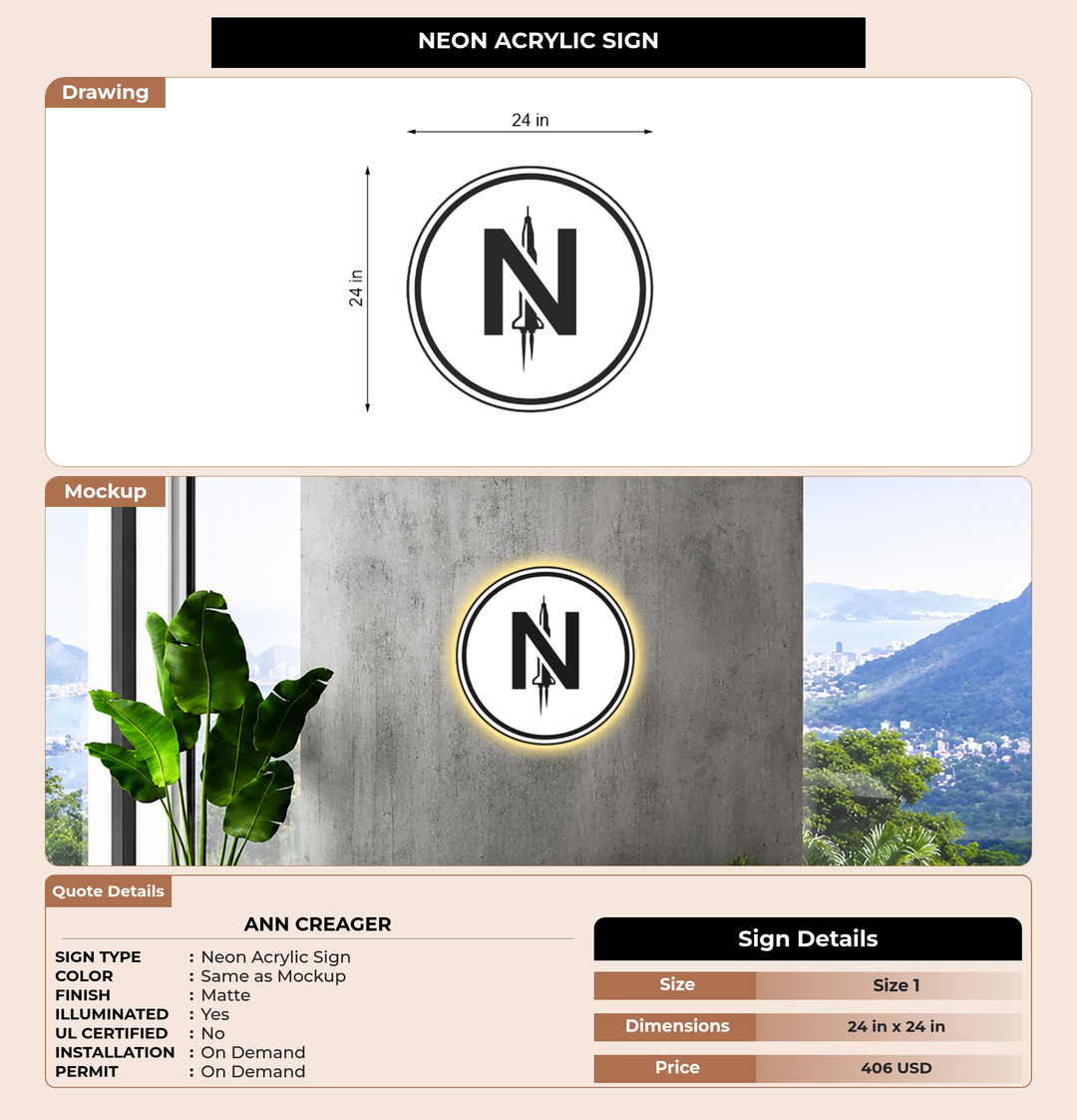 CUSTOM MOCKUP SIGN FOR Ann Creager