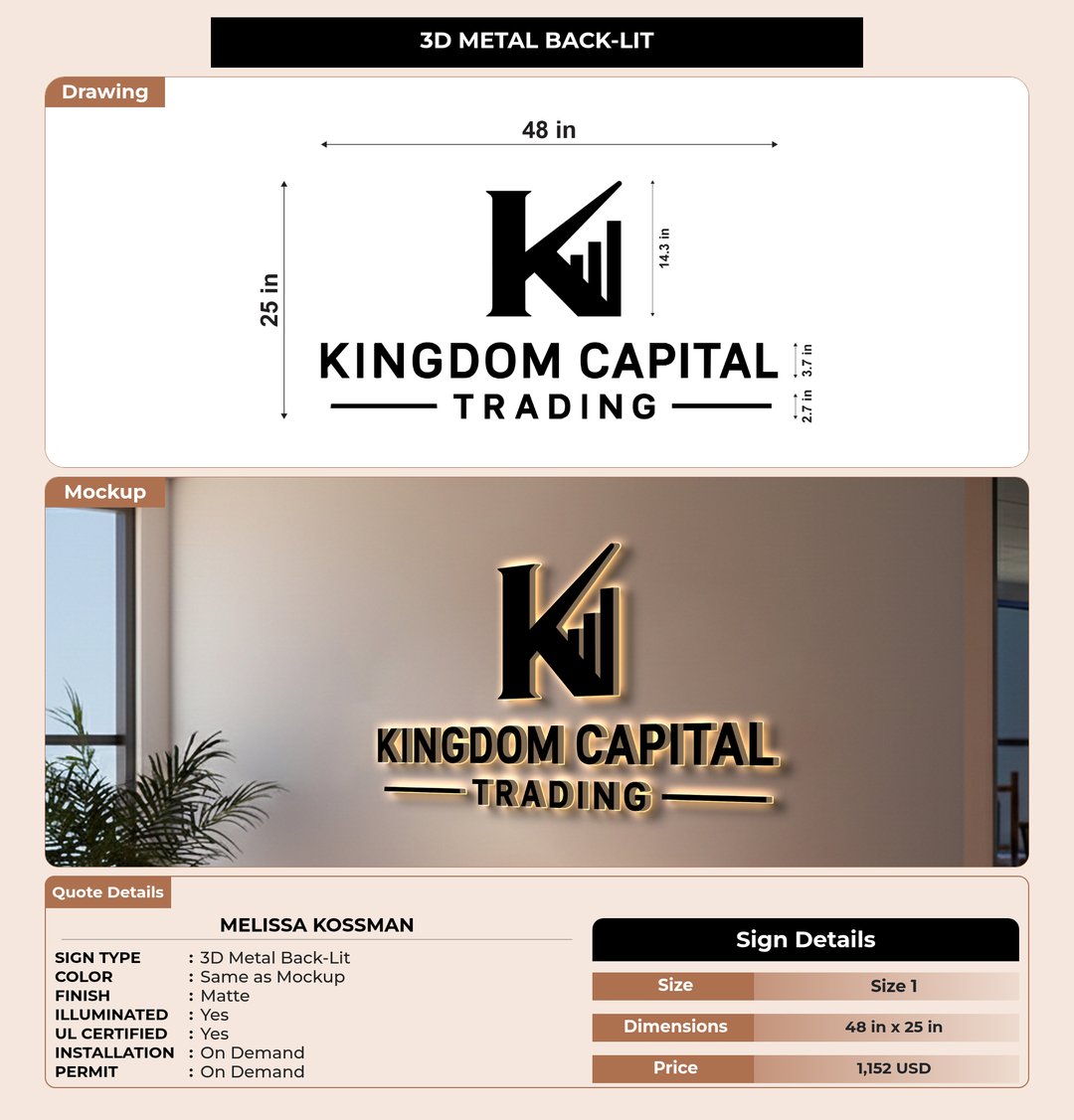 CUSTOM MOCKUP SIGN FOR Melissa Kossman