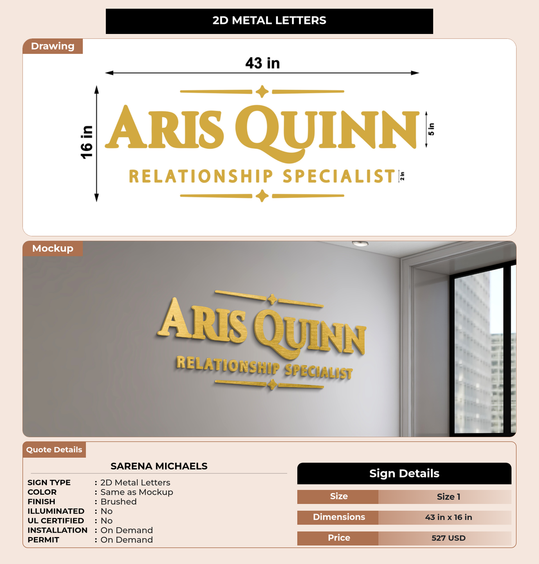 CUSTOM MOCKUP SIGN FOR SARENA MICHAELS