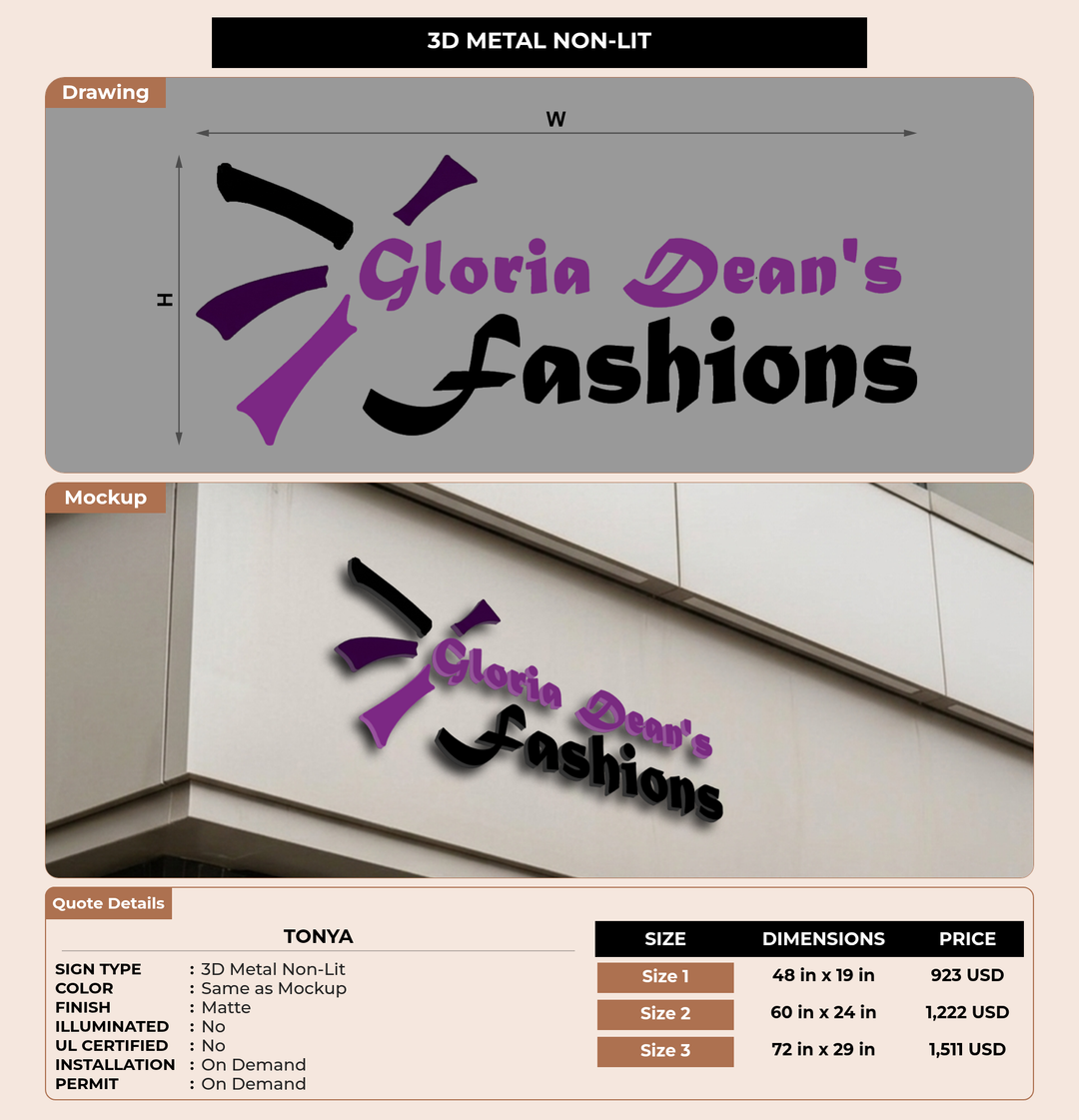 CUSTOM MOCKUP SIGN FOR Tonya
