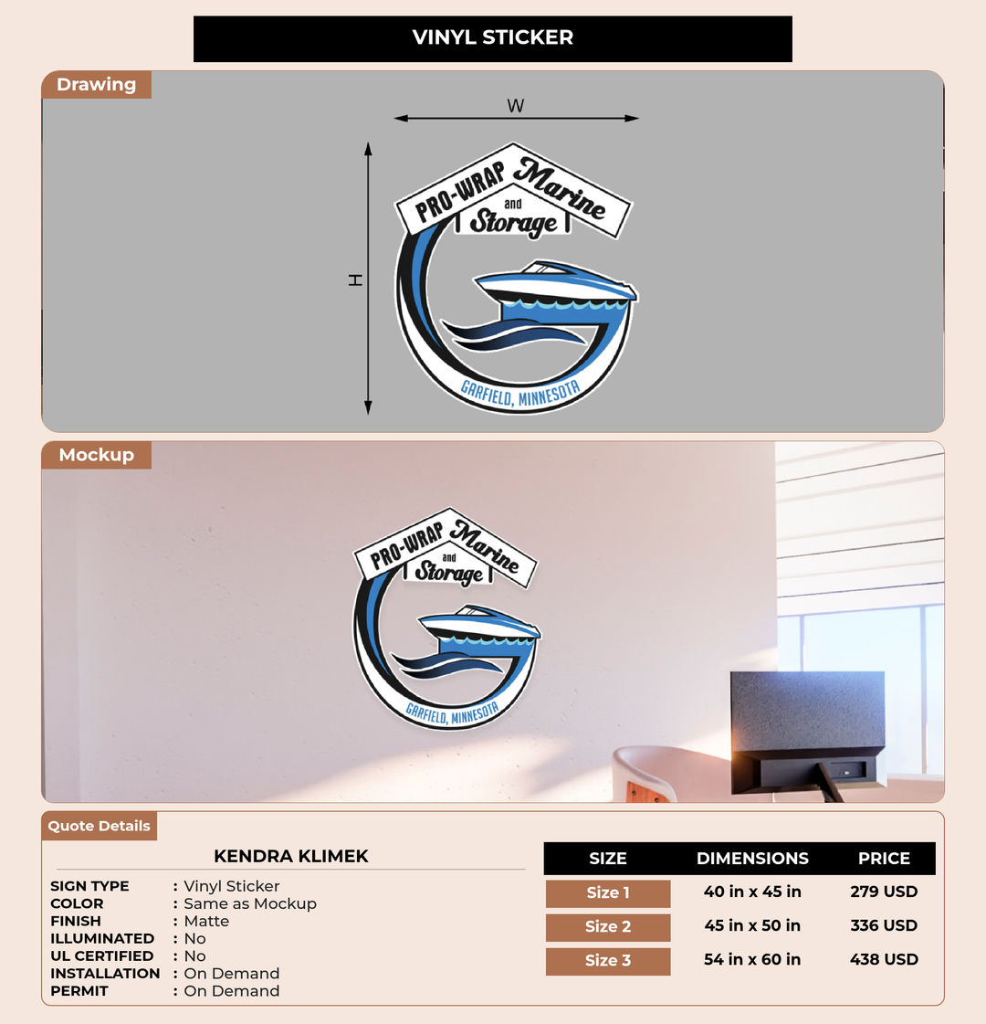 CUSTOM MOCKUP SIGN FOR Kendra Klimek