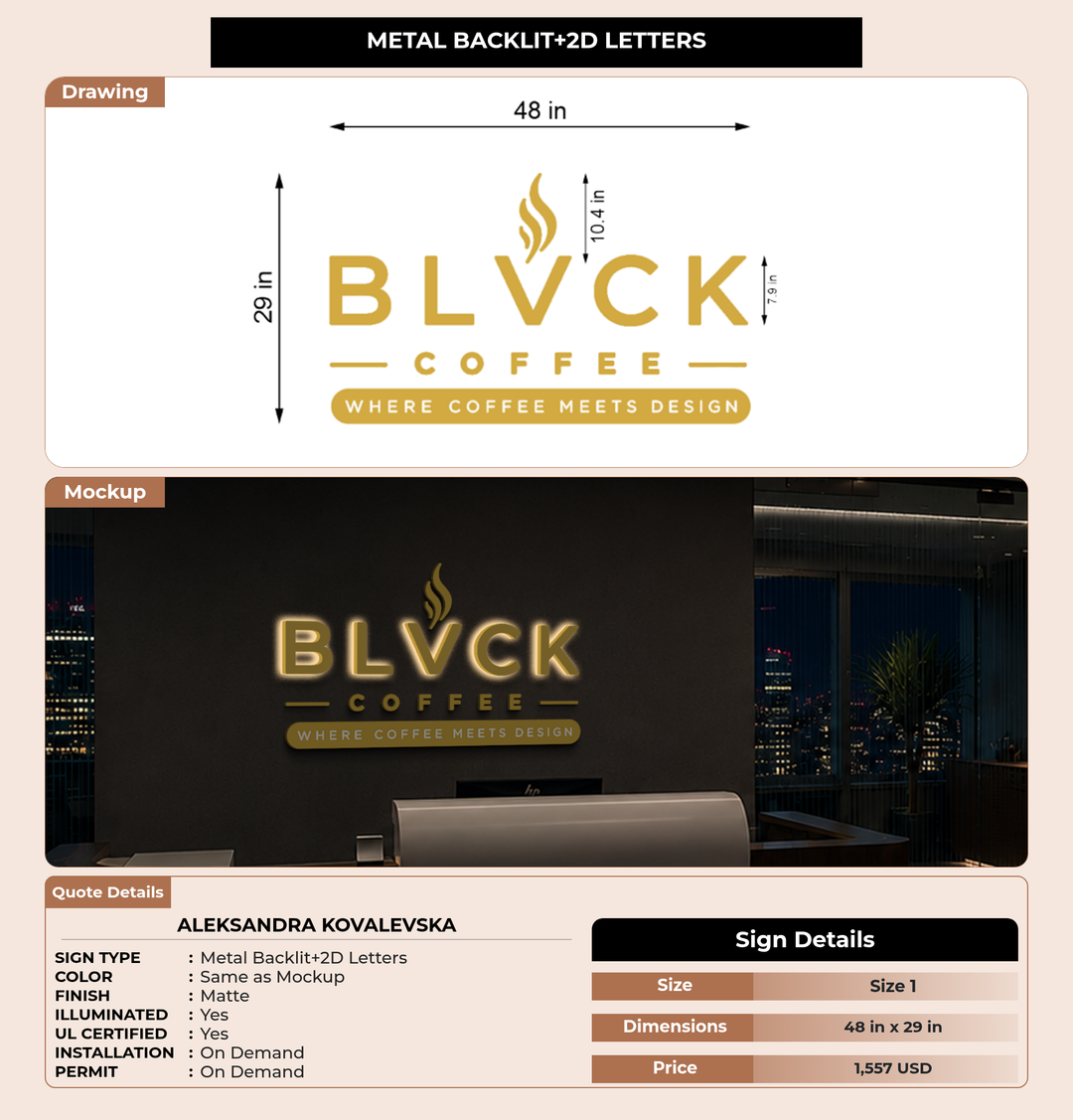 CUSTOM MOCKUP SIGN FOR Aleksandra Kovalevska