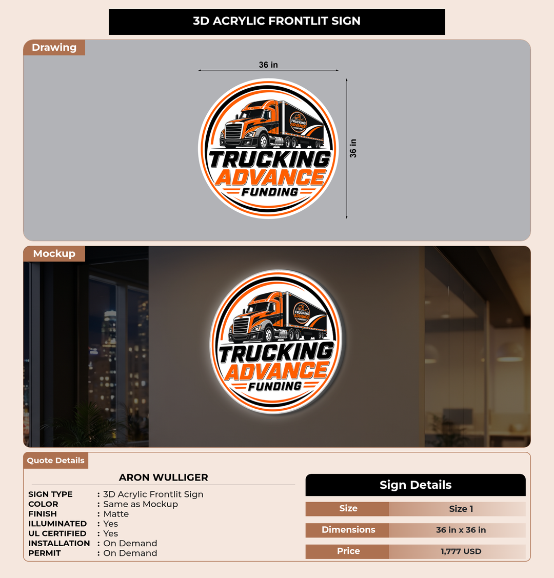 CUSTOM MOCKUP SIGN FOR ARON WULLIGER