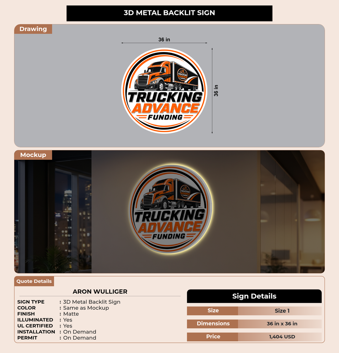 CUSTOM MOCKUP SIGN FOR ARON WULLIGER