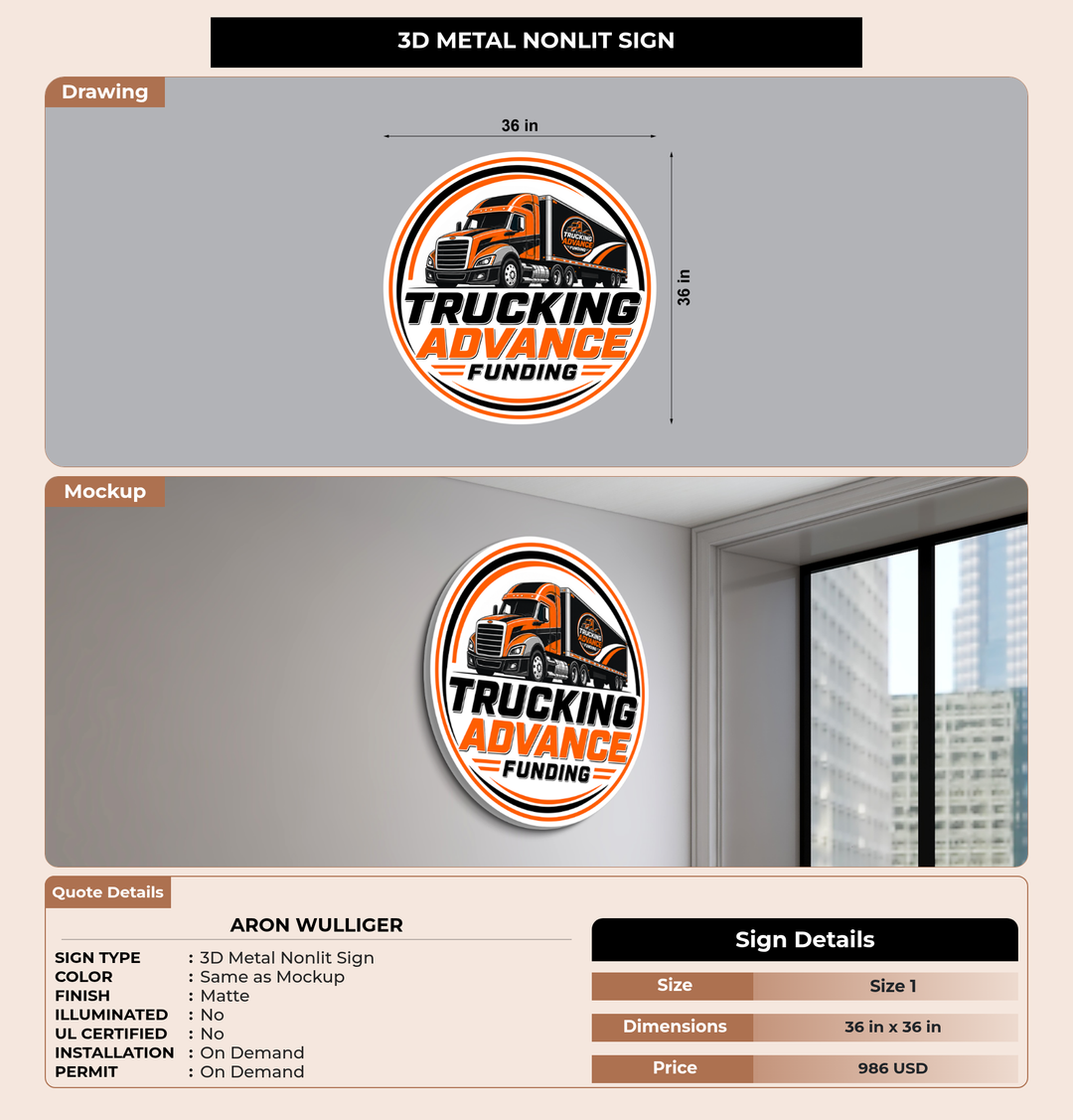CUSTOM MOCKUP SIGN FOR ARON WULLIGER