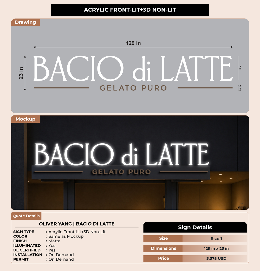 CUSTOM MOCKUP SIGN FOR Oliver Yang | Bacio di Latte
