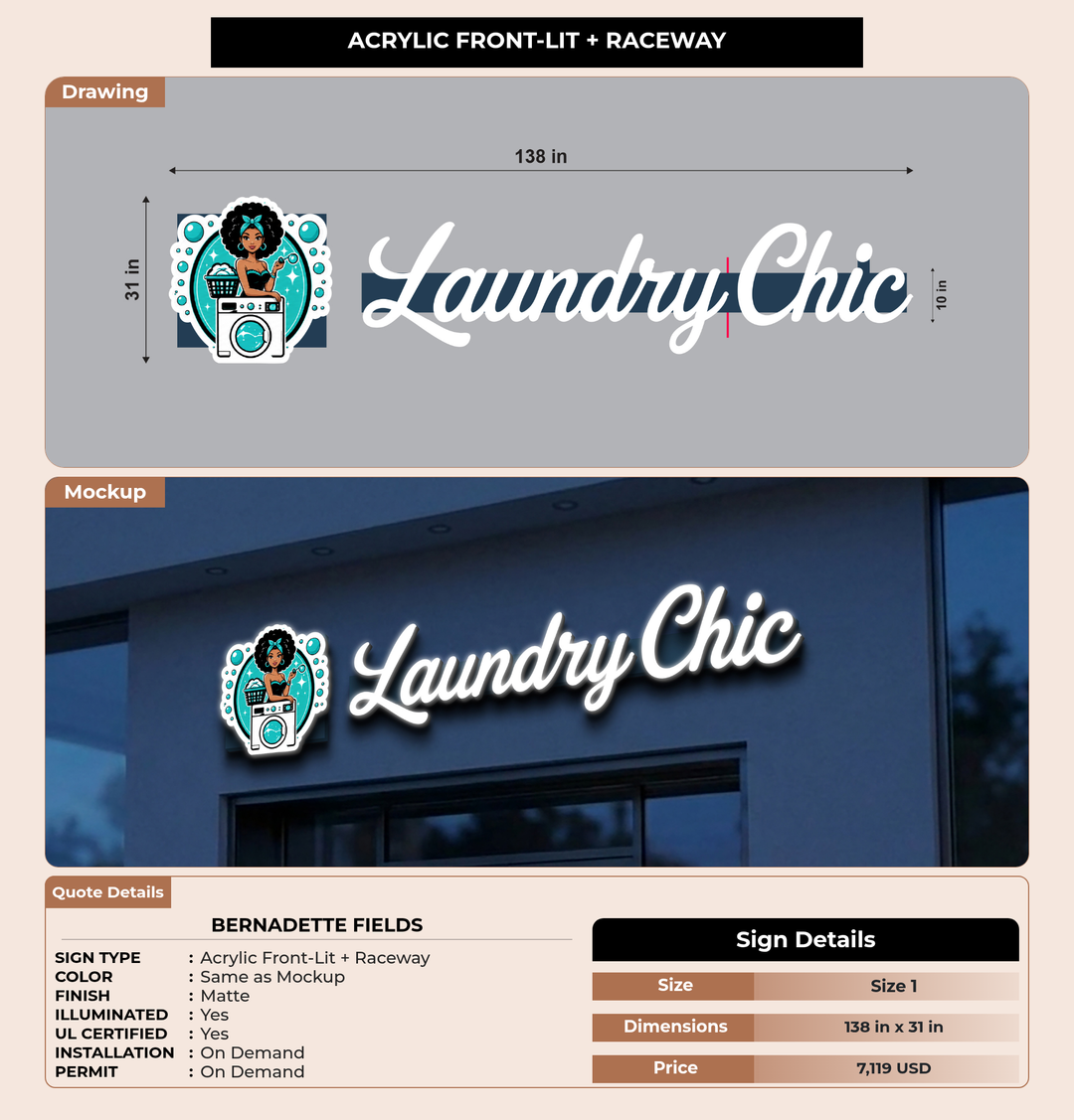 CUSTOM MOCKUP SIGN FOR Bernadette Fields