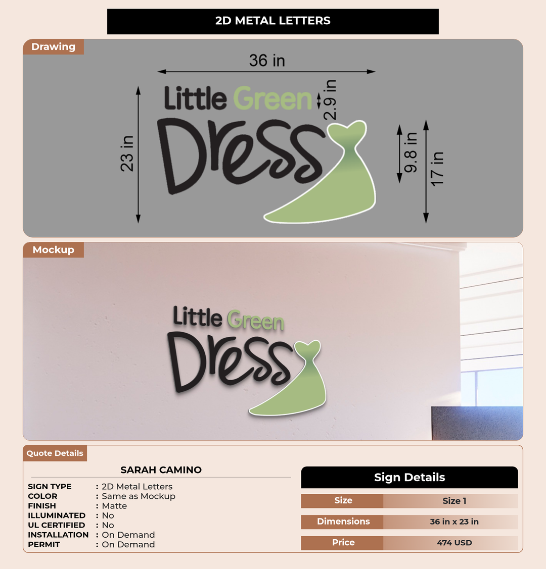 CUSTOM MOCKUP SIGN FOR Sarah Camino
